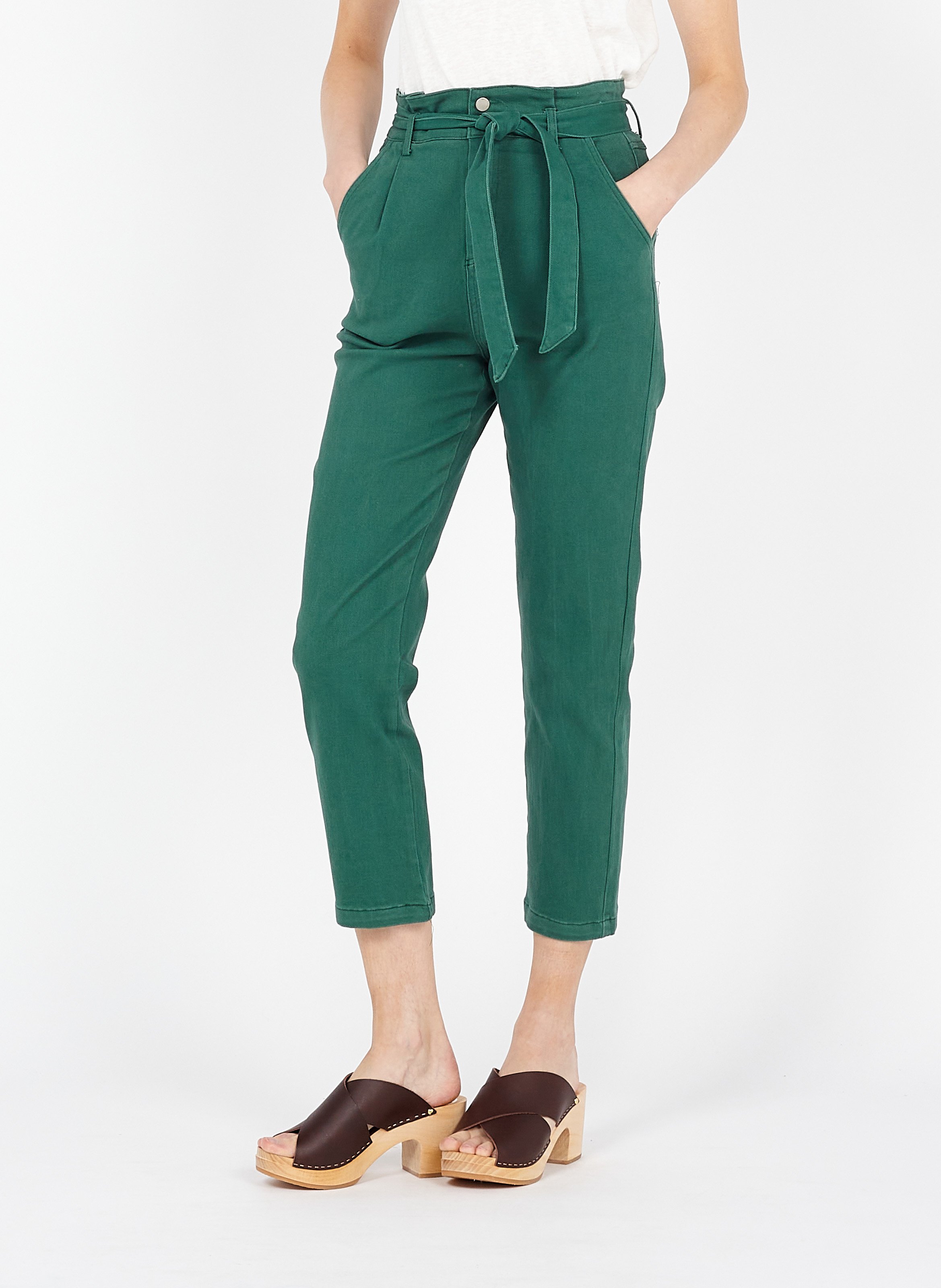 Sale Straight-leg Paper Bag Pants Vert 
