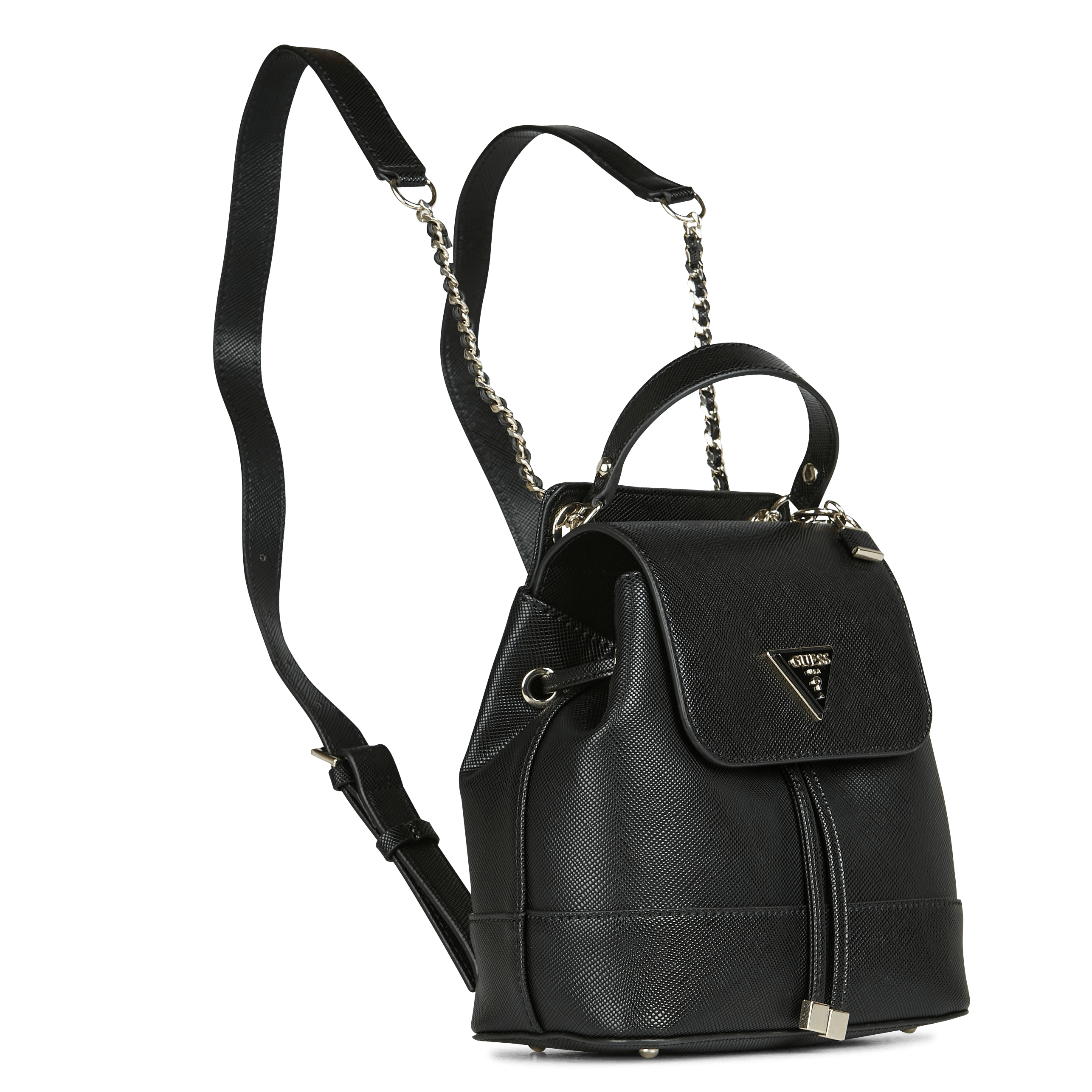 black leather guess backpack