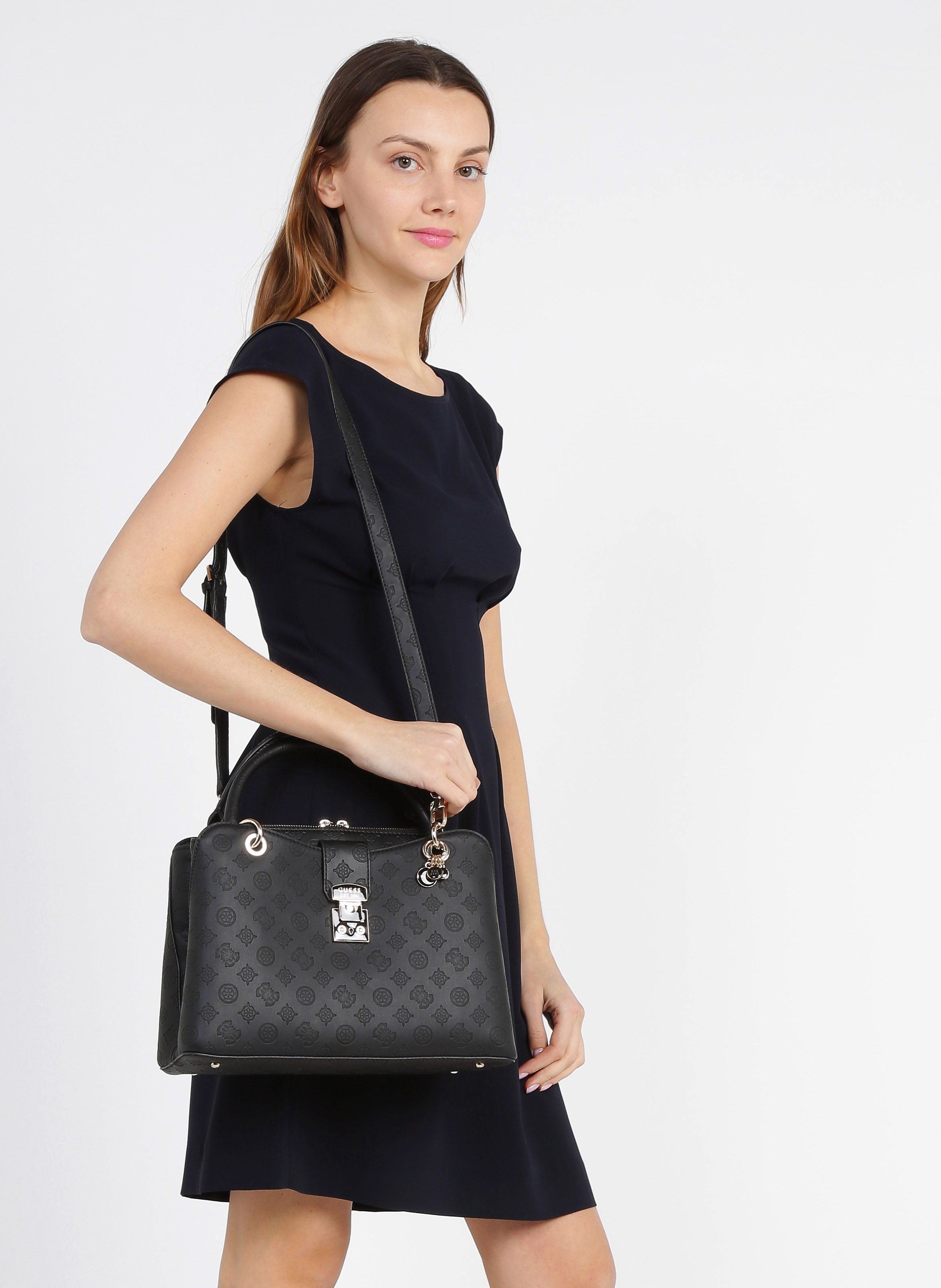 guess black satchel handbags