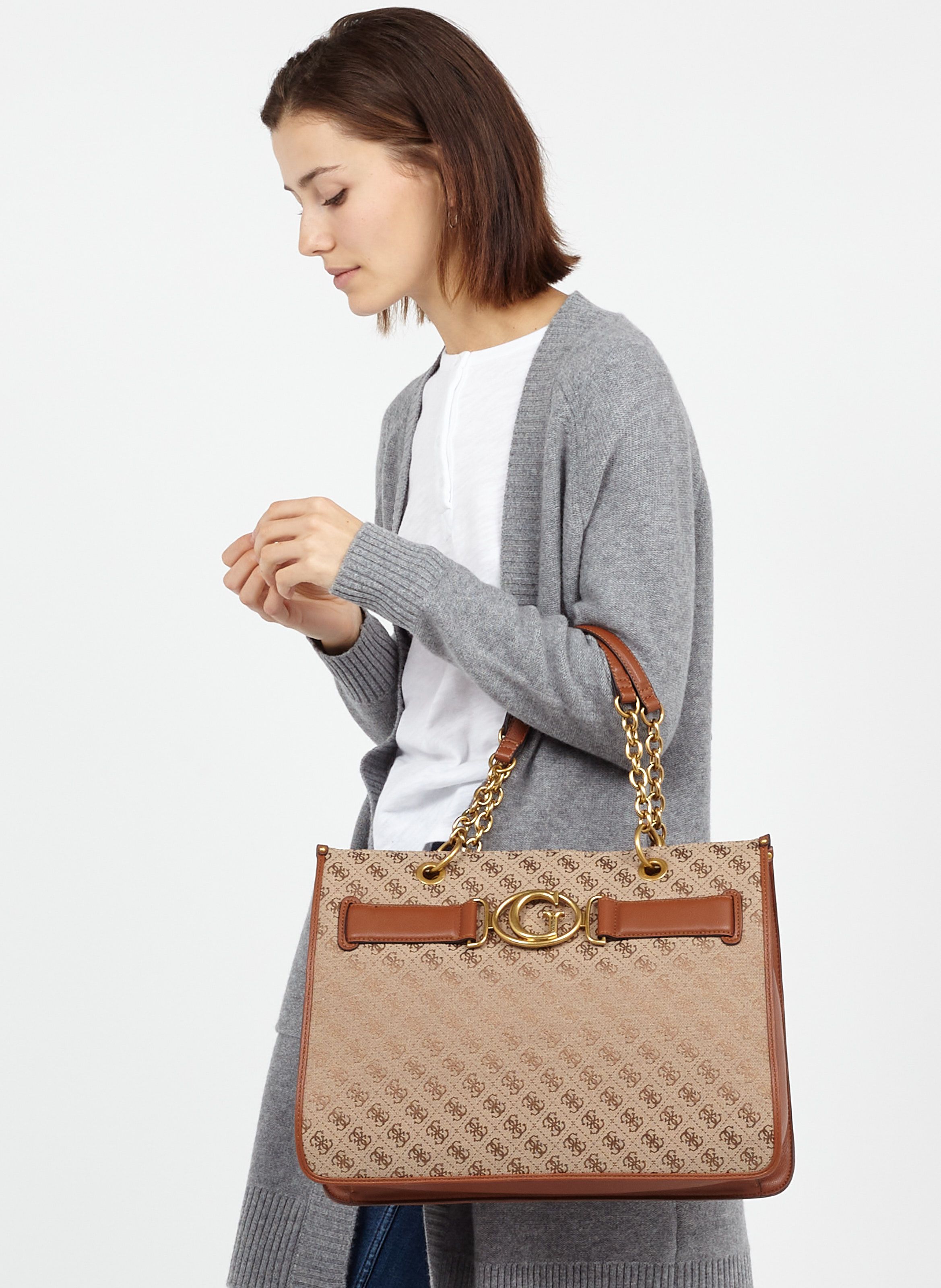 brown guess tote bag