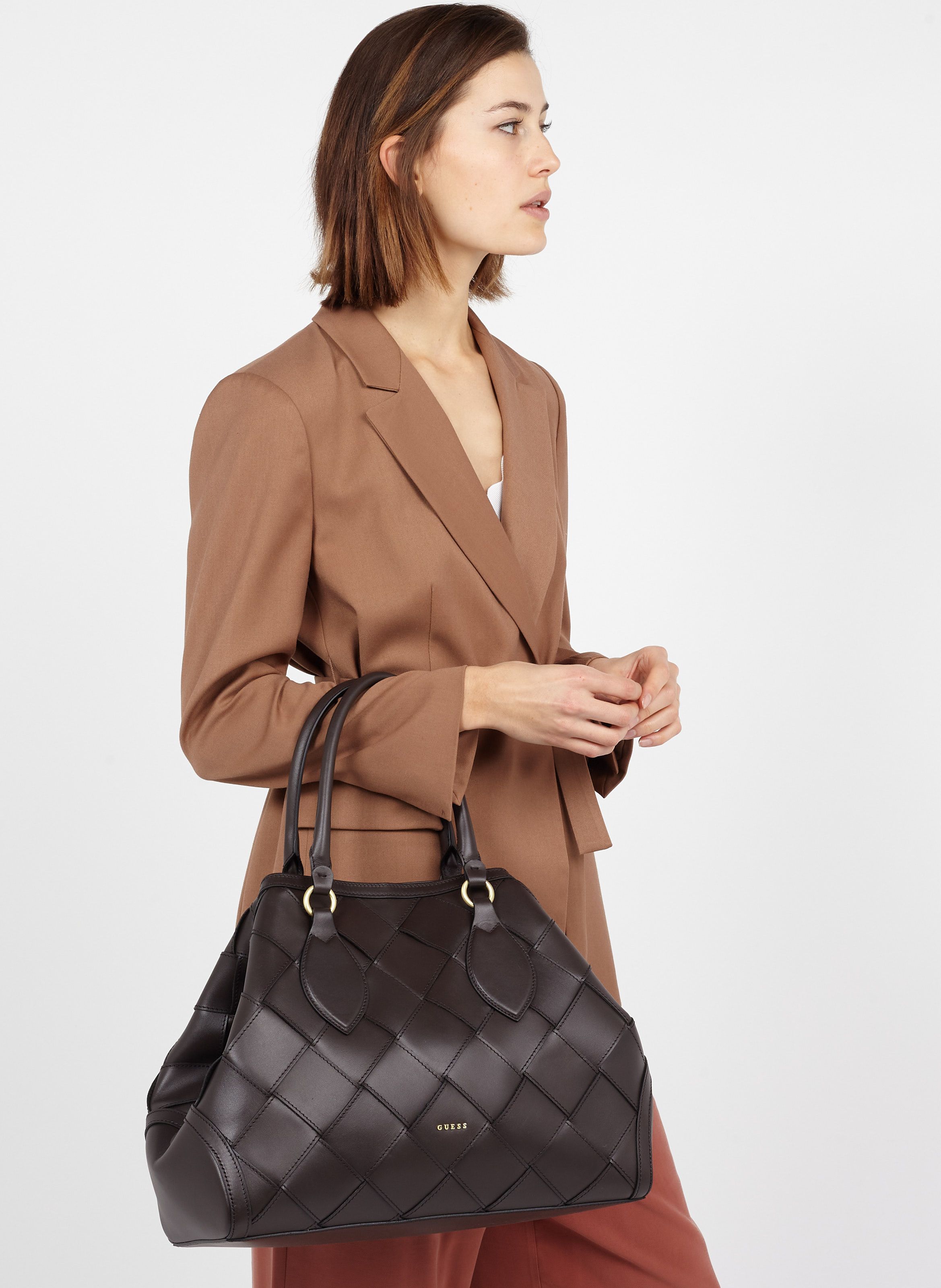 brown guess tote bag