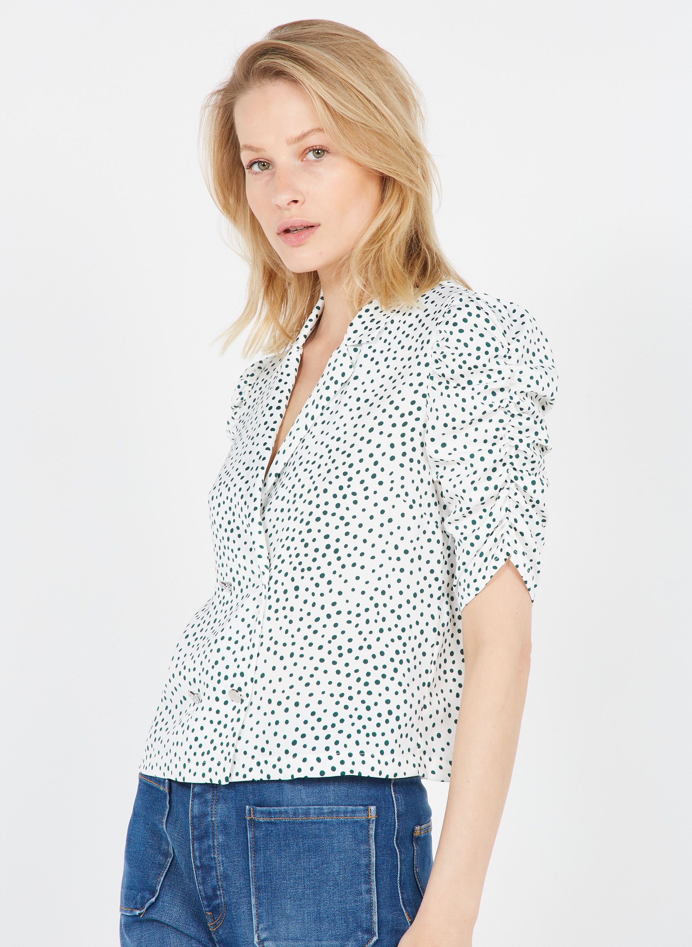 womens black and white polka dot top