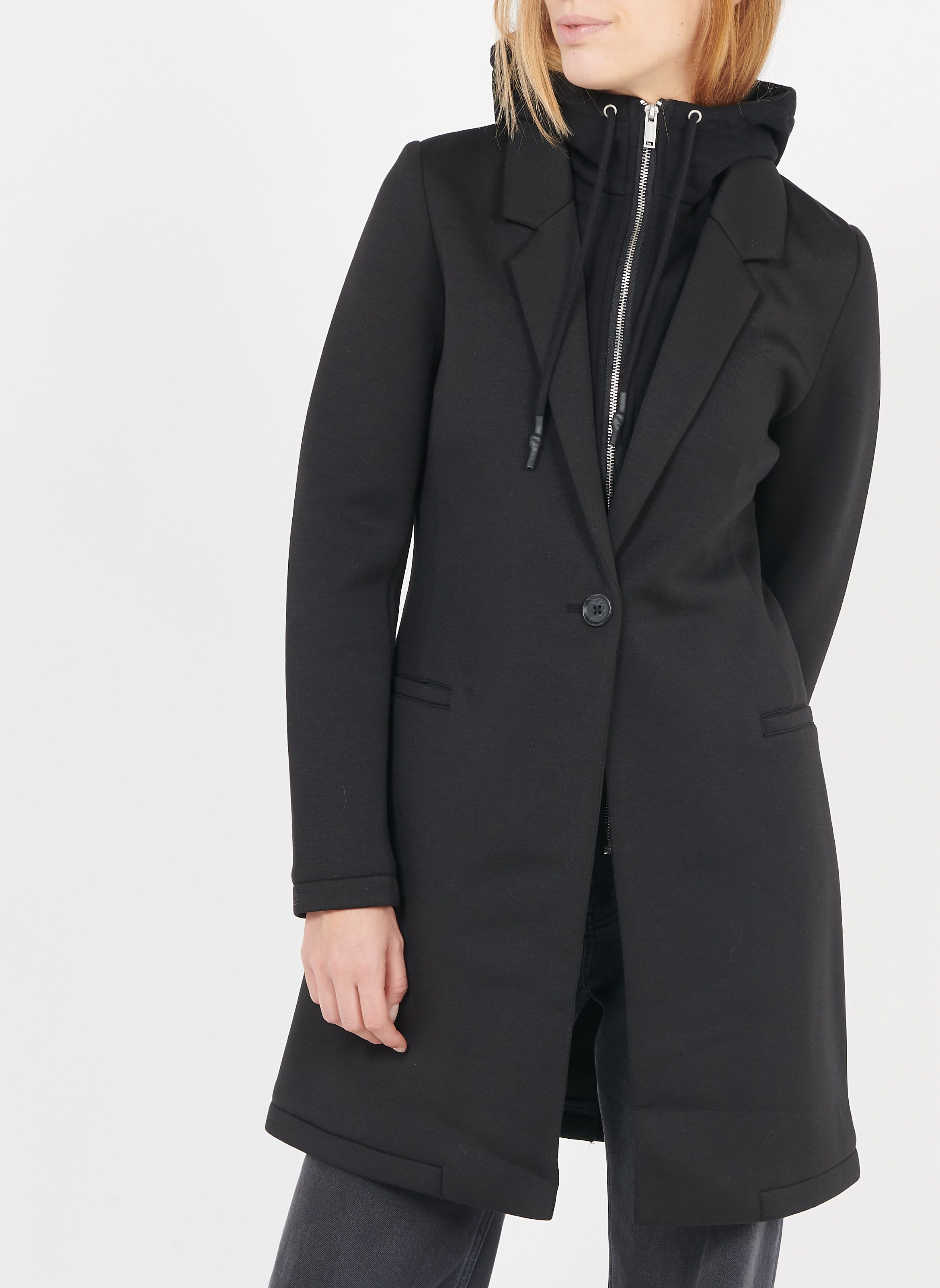 IKKS Black Mid length hood coat with tailored collar