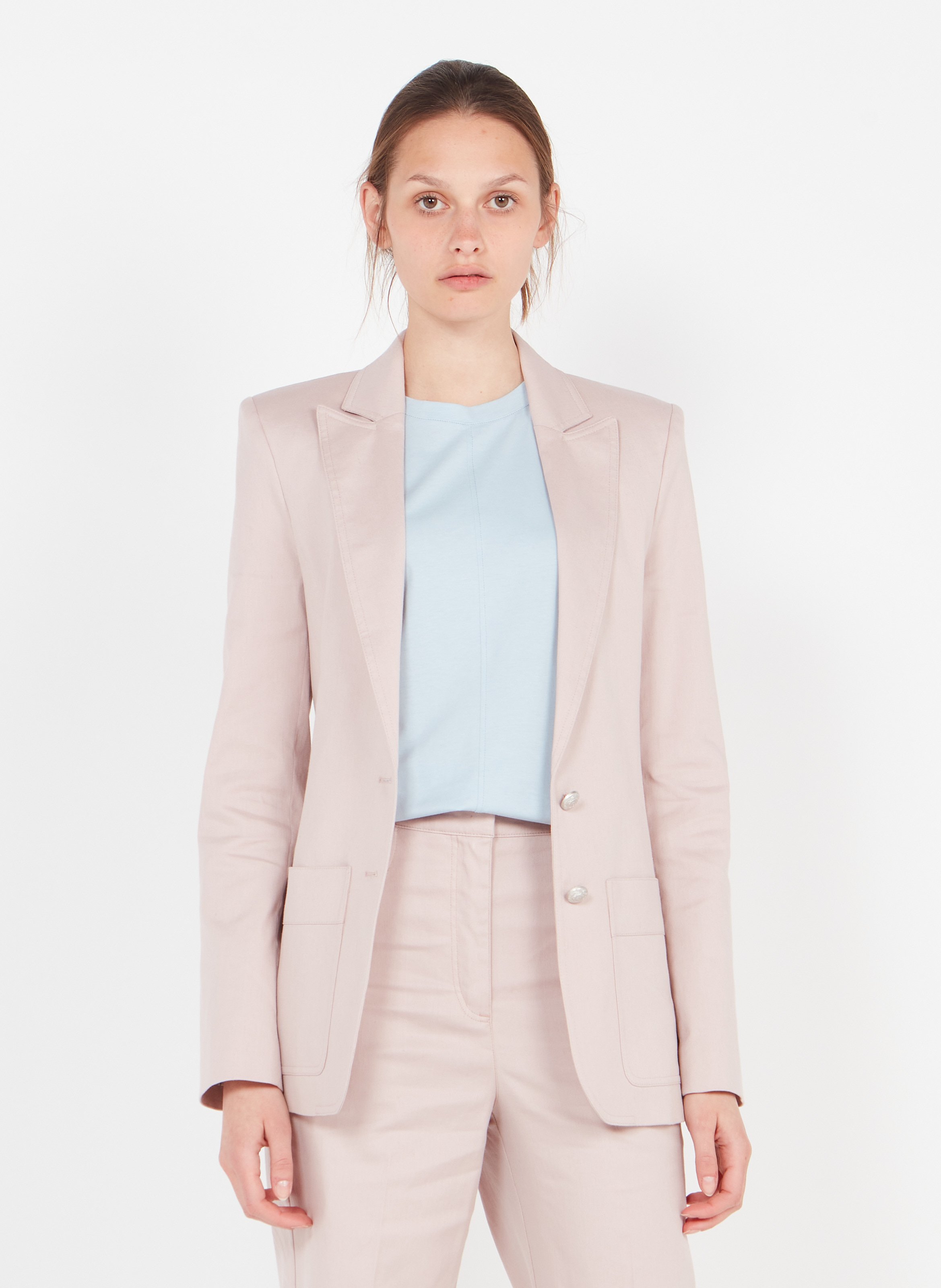 womens pink linen jacket