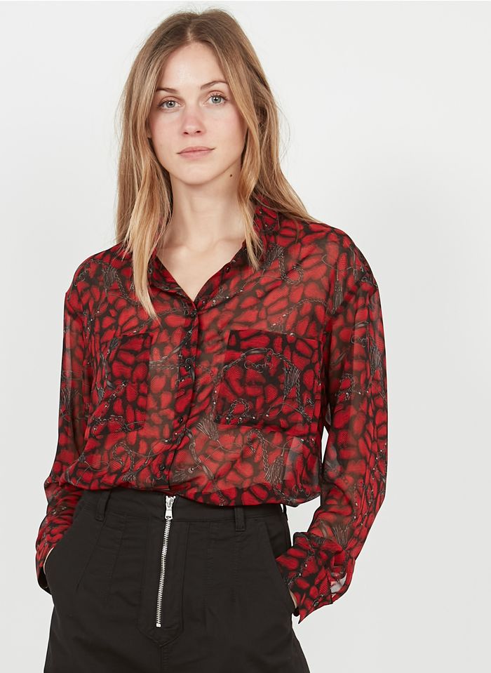 IKKS Black Printed voile shirt with classic collar