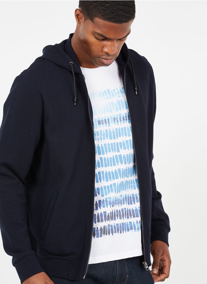 IKKS Blue Regular-fit round-neck cotton-blend cardigan with hood