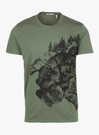 Regular-fit Round-neck Cotton T-shirt With Screen Print Vert Sauge Ikks -  Men | Place des Tendances