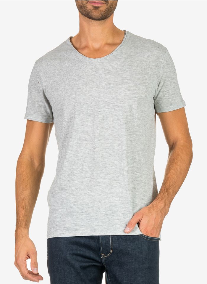 IKKS Grey Regular-fit V-neck slub cotton T-shirt