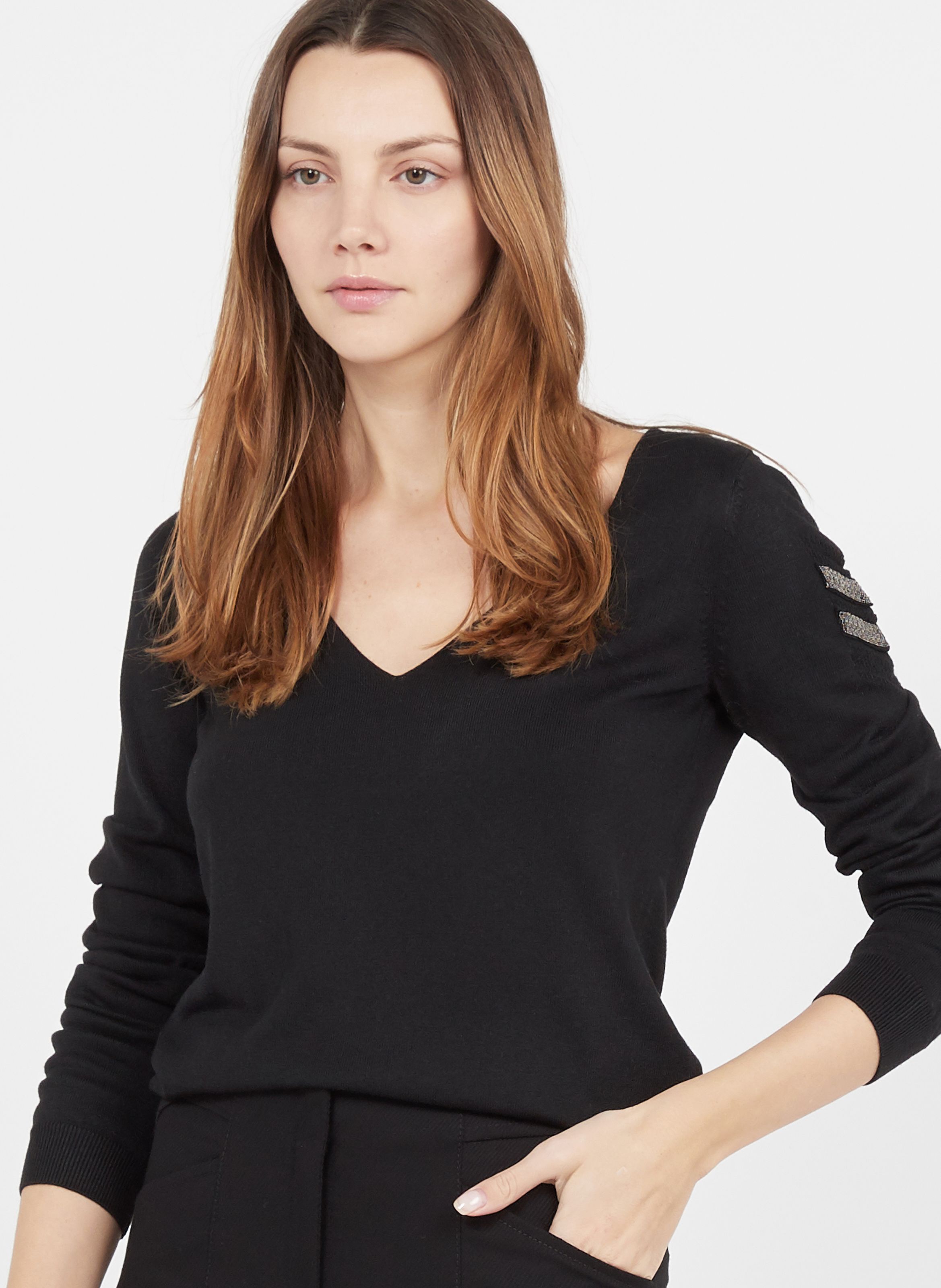 IKKS Black Wool blend V neck sweater