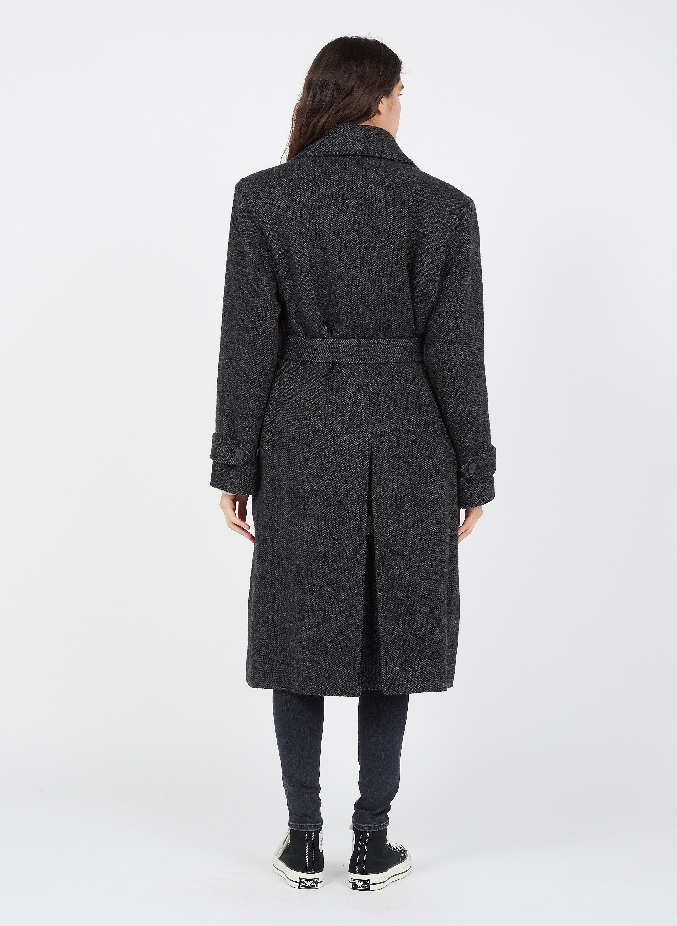 black longline wool coat