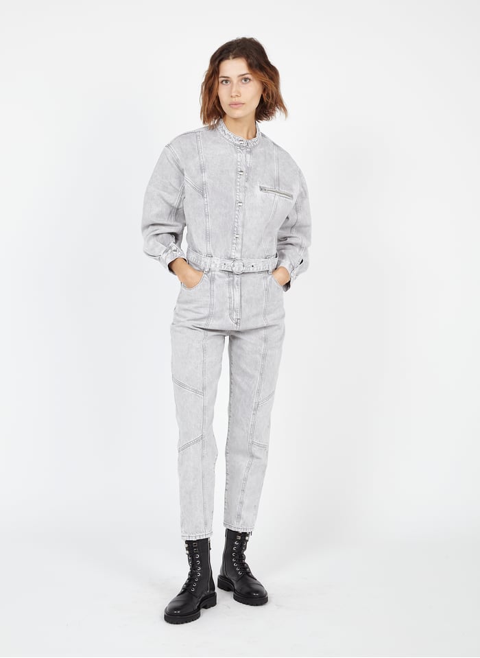 Round Neck Denim Jumpsuit Light Grey Iro Women Place Des Tendances Round Neck Denim Jumpsuit Light Grey Iro Women Place Des Tendances