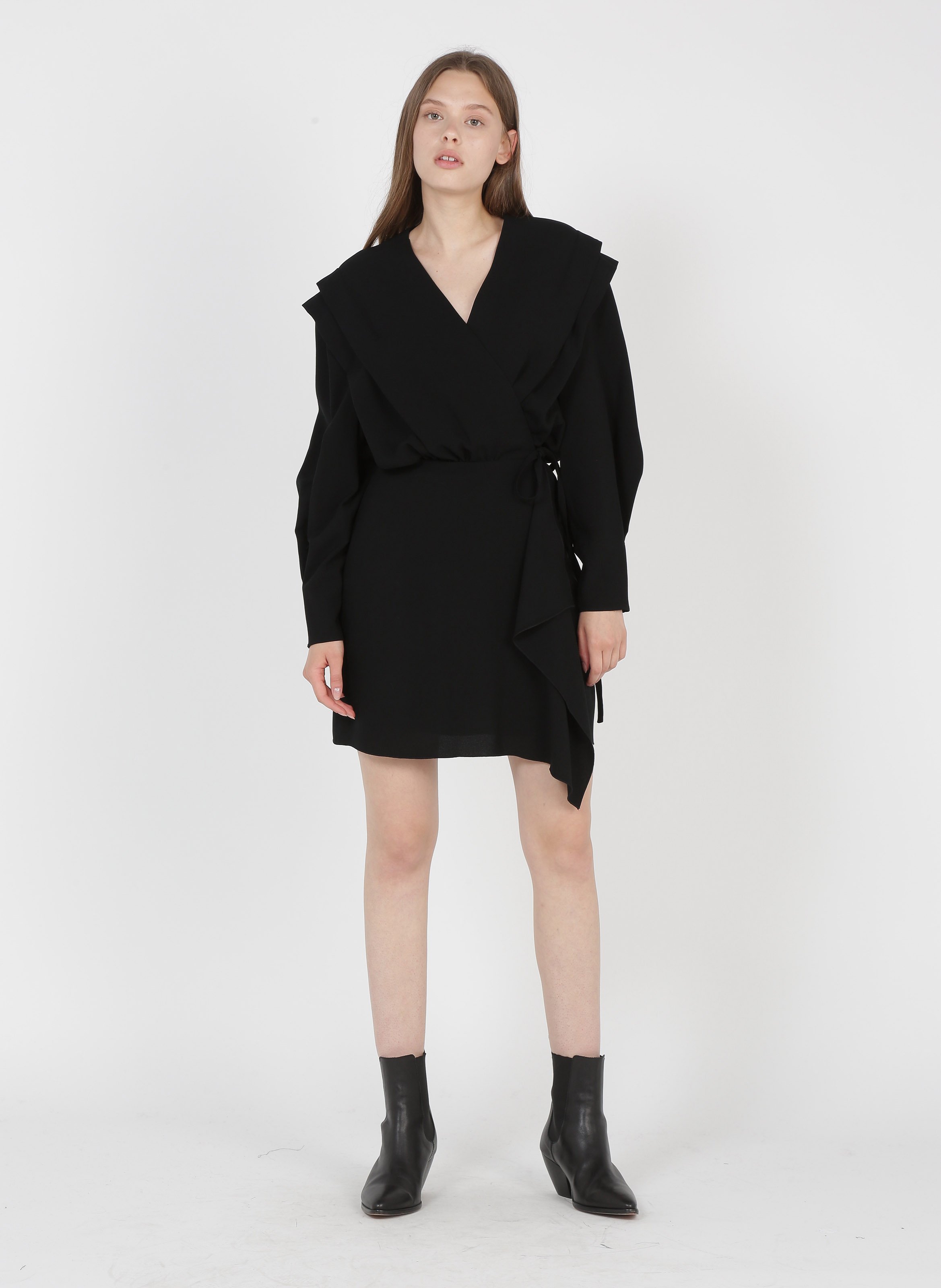 black short wrap dress