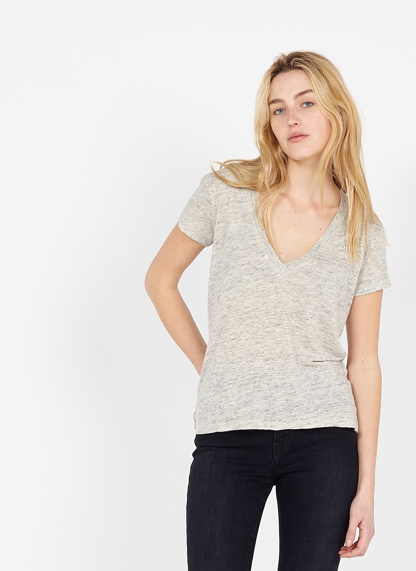 Sale V-neck Linen T-shirt Mixed Light 