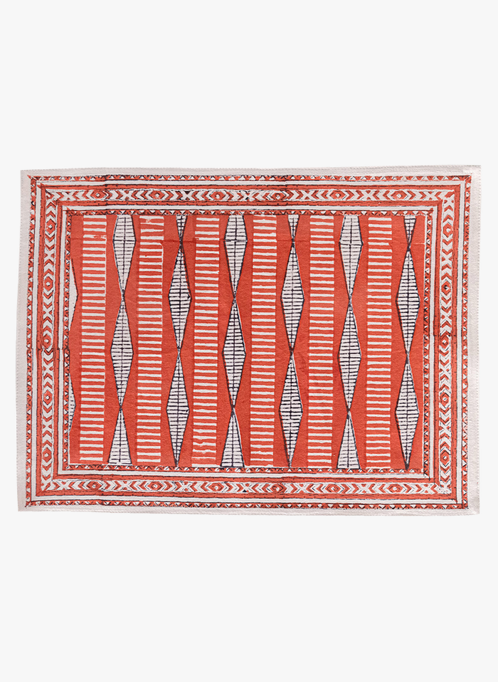 JAMINI Red Cotton place mat with geometric pattern