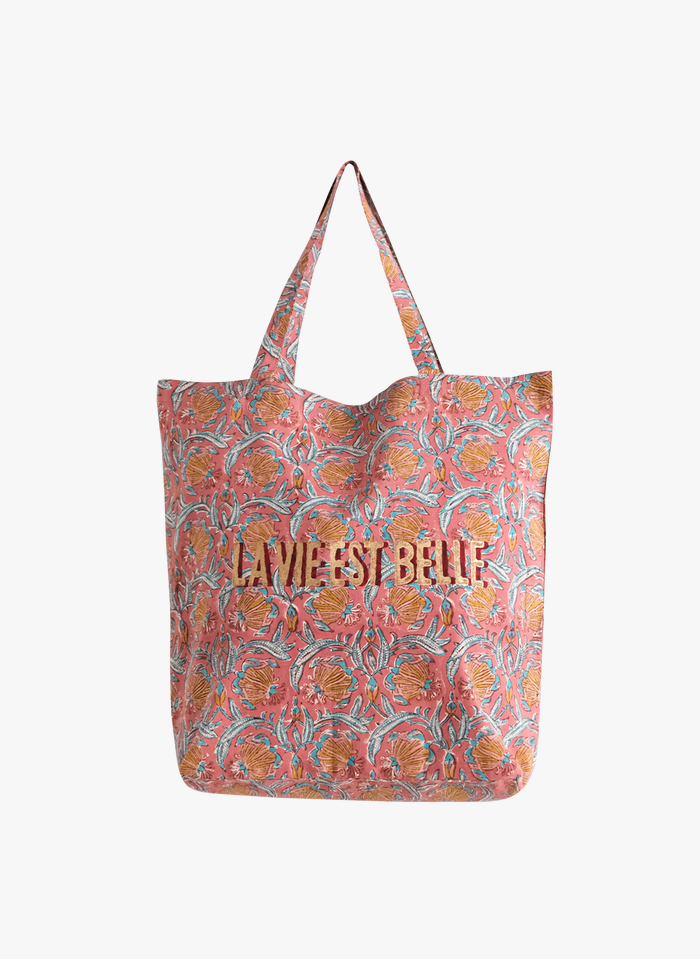 JAMINI Pink Floral pattern cotton tote bag