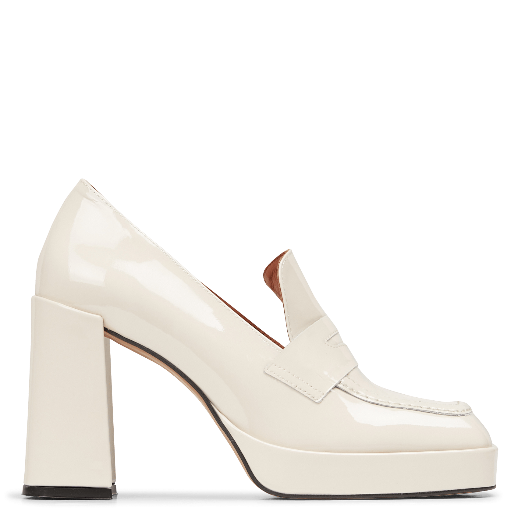 beige patent loafers