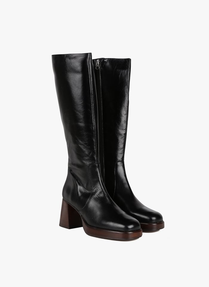 Leather Heeled Ankle Boots With Square Toe Noir Jonak Women