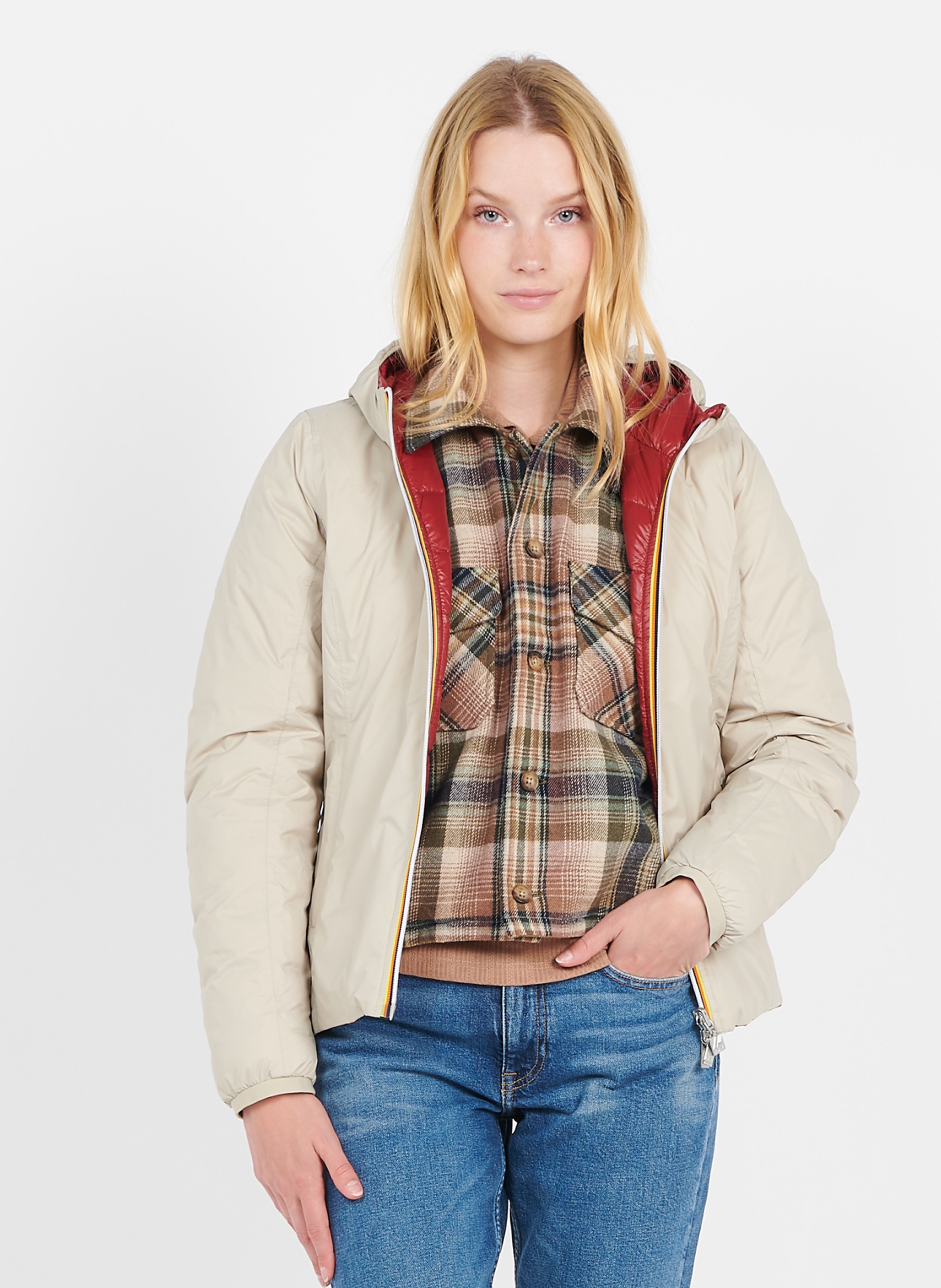 Rain Jacket With Hood Beige Grey 