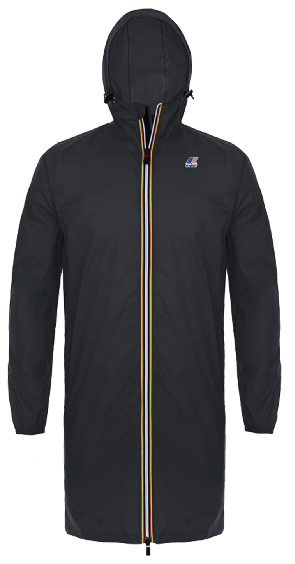 Long Waterproof Nylon Ripstop Windbreaker With Zip And Hood Black Kway