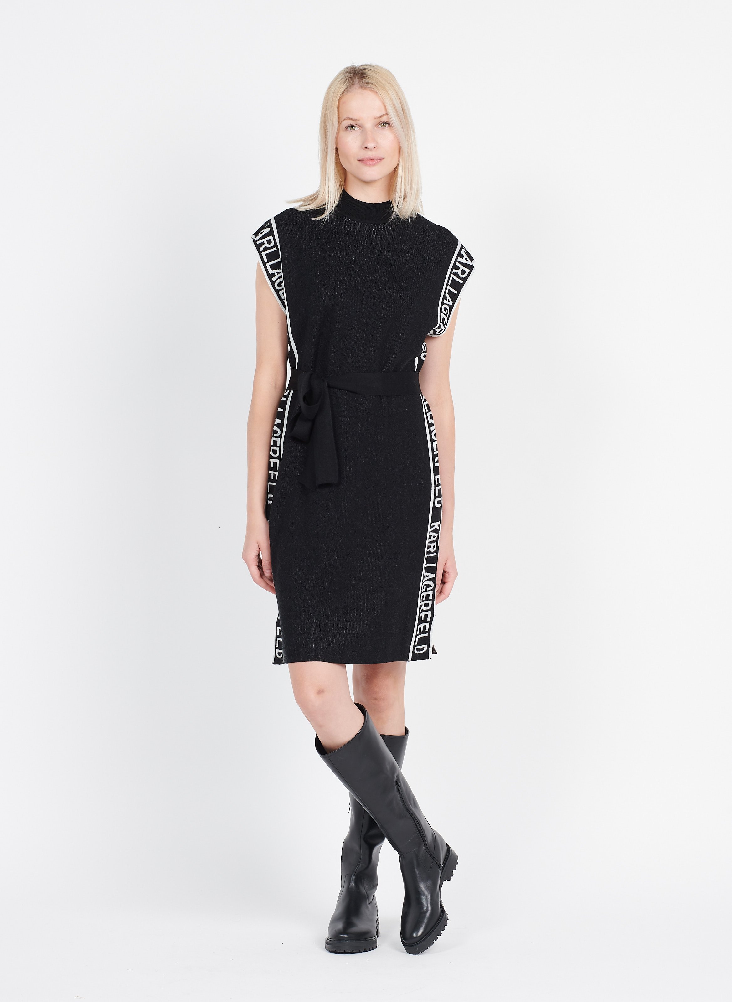 Wool-blend Sweater Dress Black-white 