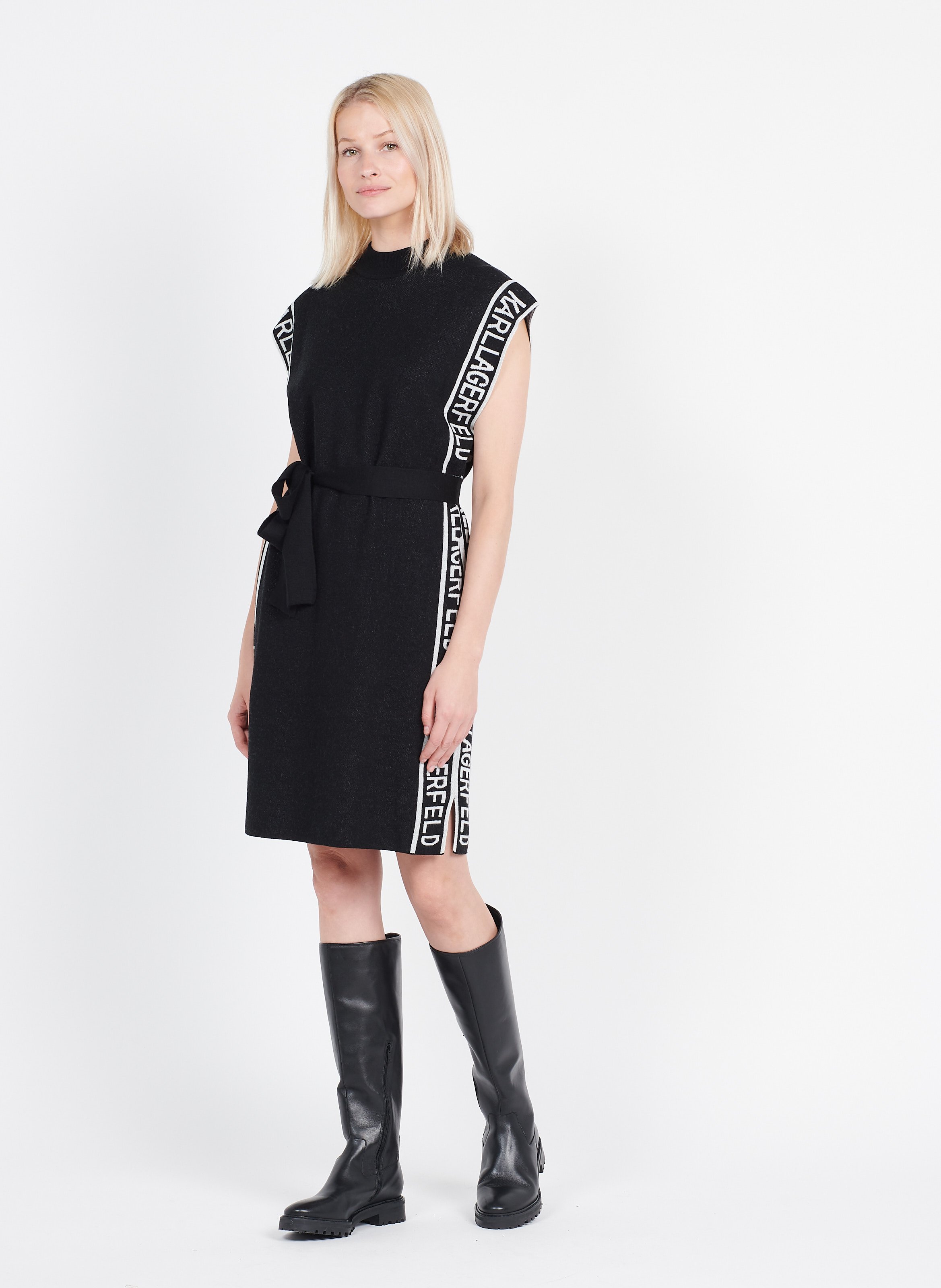 Wool-blend Sweater Dress Black-white 