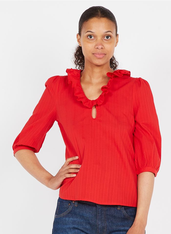 KARL MARC JOHN Red Cotton top with ruffles