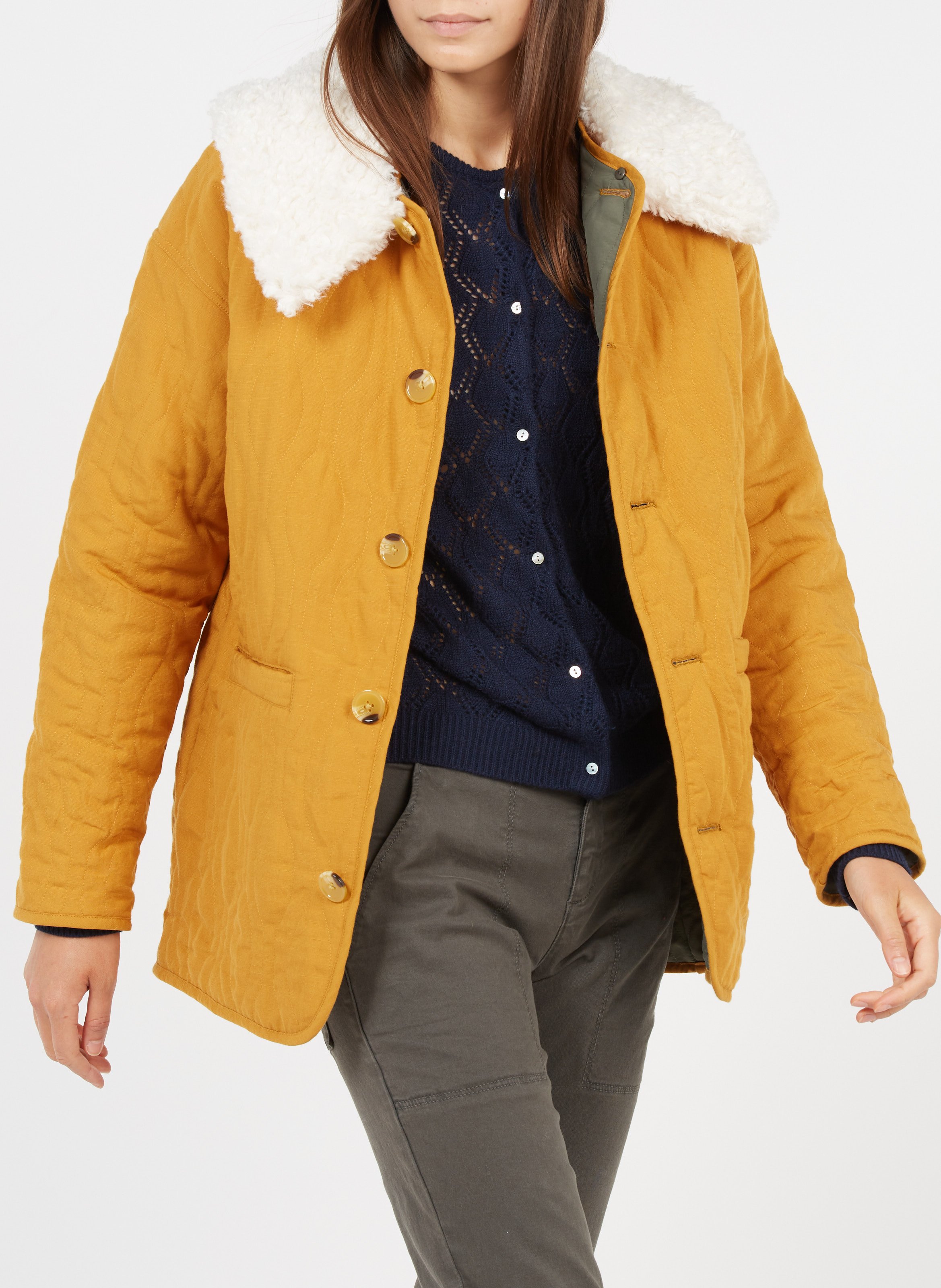 yellow sherpa jacket