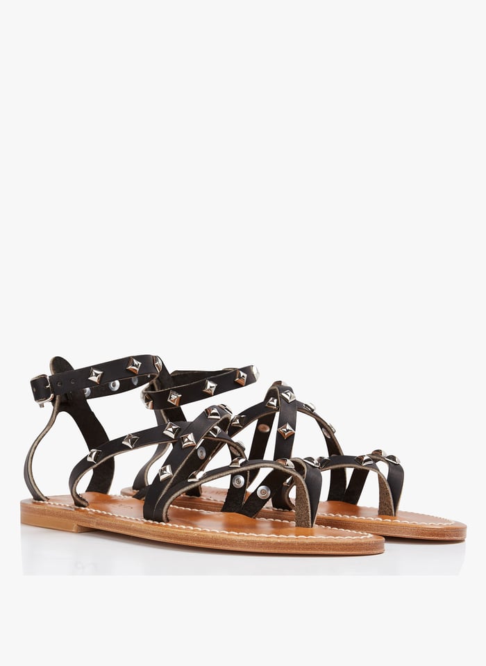 Studded black 2025 flat sandals