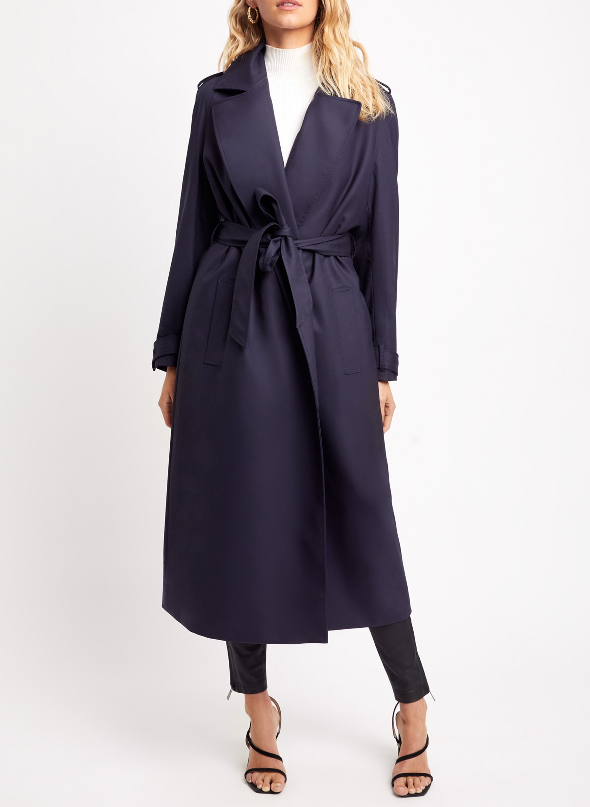 Belted Trench Coat With Tailored Collar Navy Kookai - Women | Place des ...