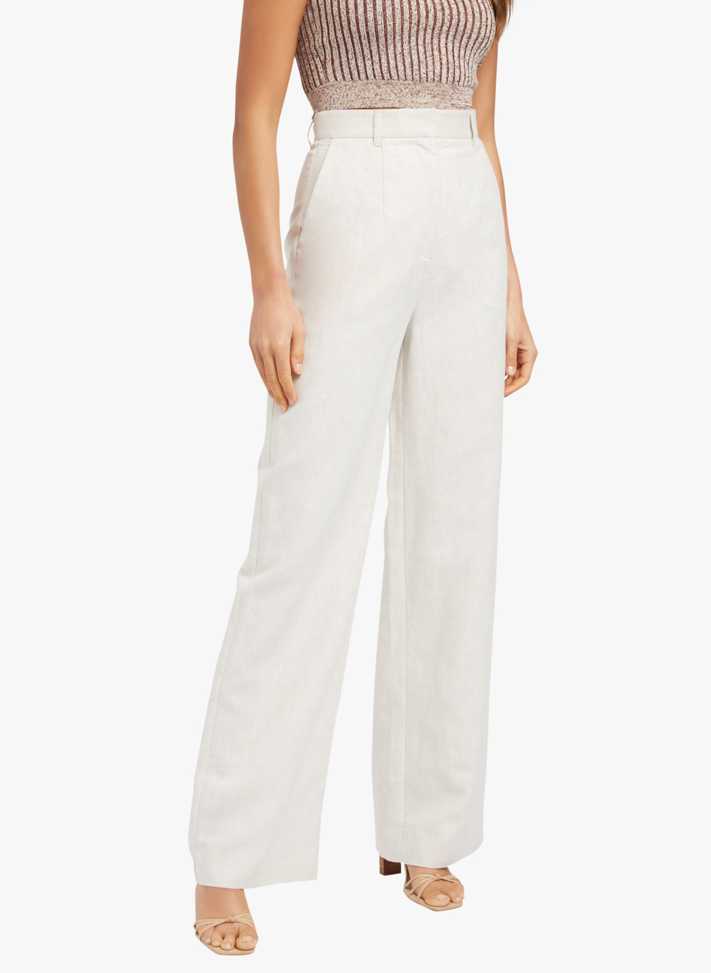 Sale Wide-leg Linen-blend Pants Beige 