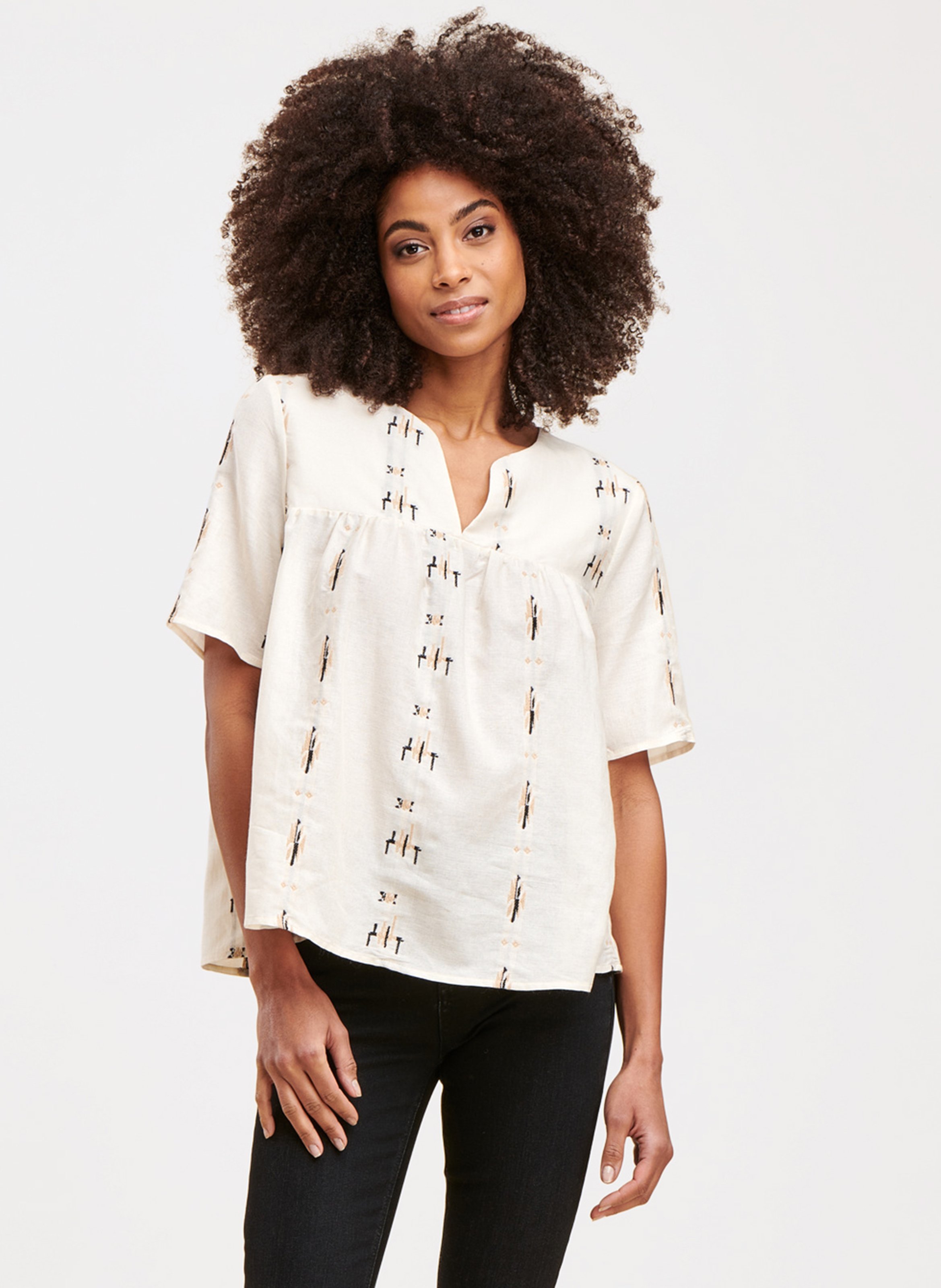 Sale Cotton Gauze Top With Jacquard 