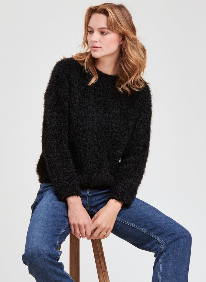LA FEE MARABOUTEE Black Loose-fit round-neck chenille knit sweater