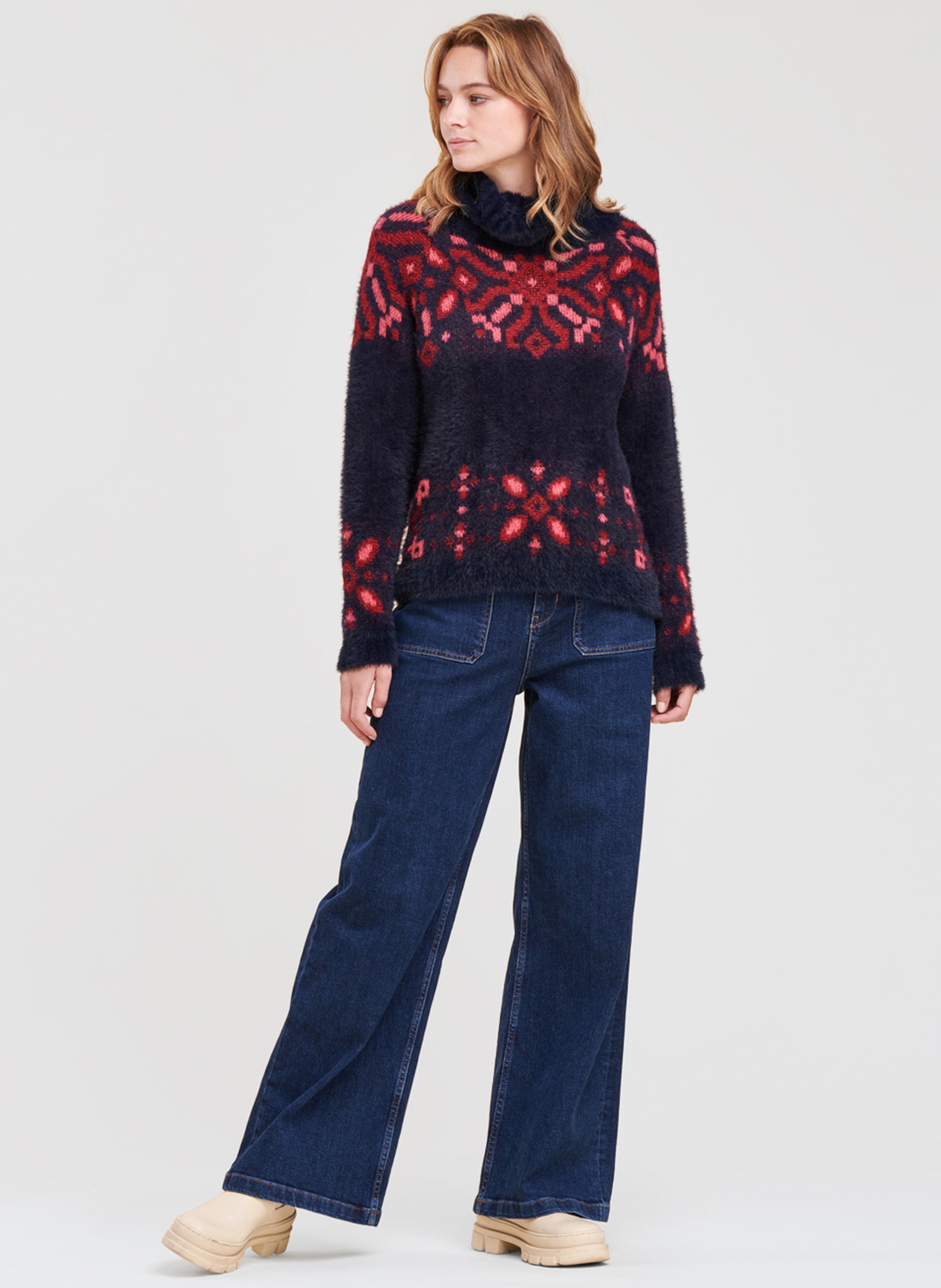Printed Turtleneck Sweater Bleu Encre 
