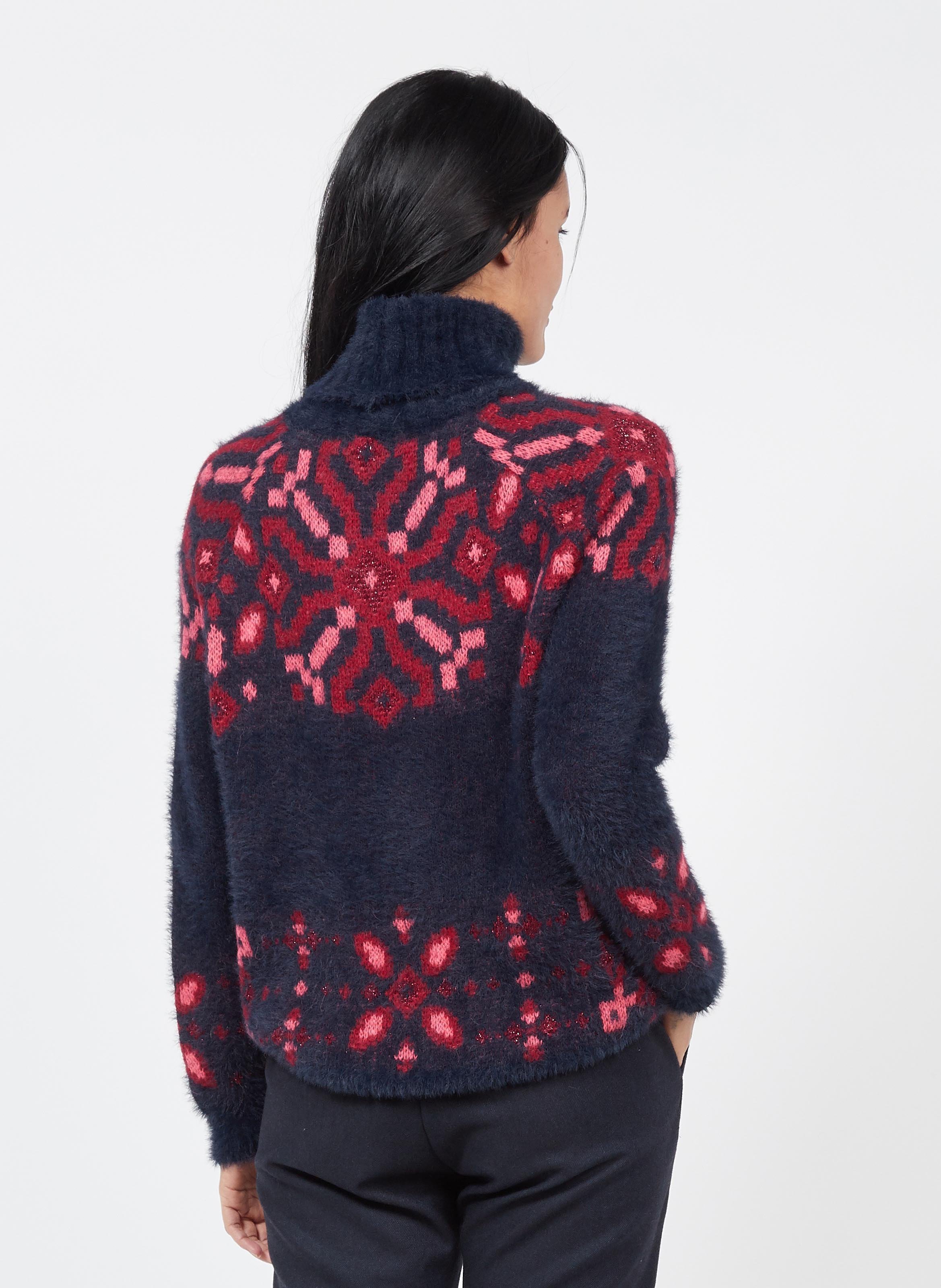Printed Turtleneck Sweater Bleu Encre 