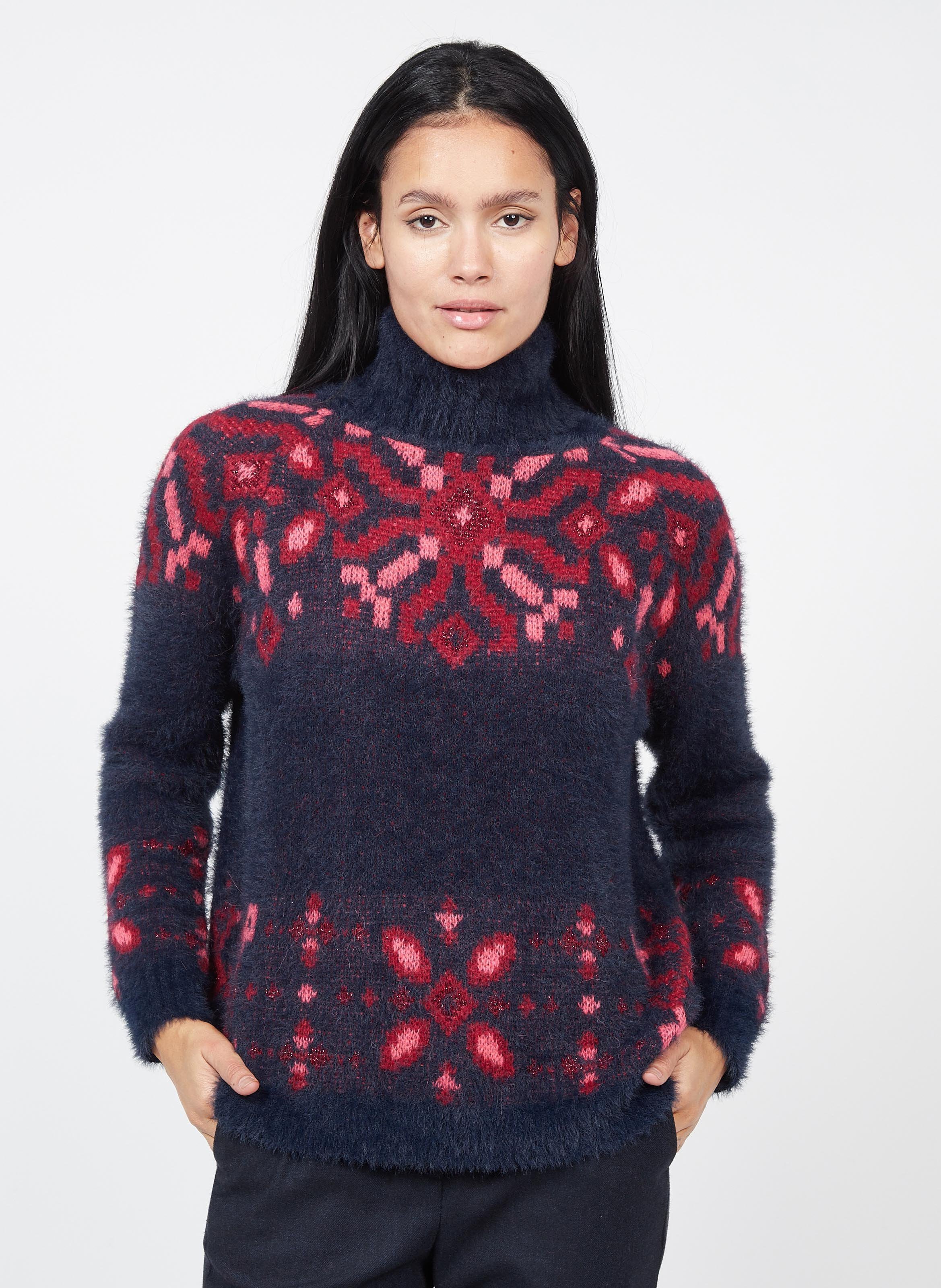 Printed Turtleneck Sweater Bleu Encre 