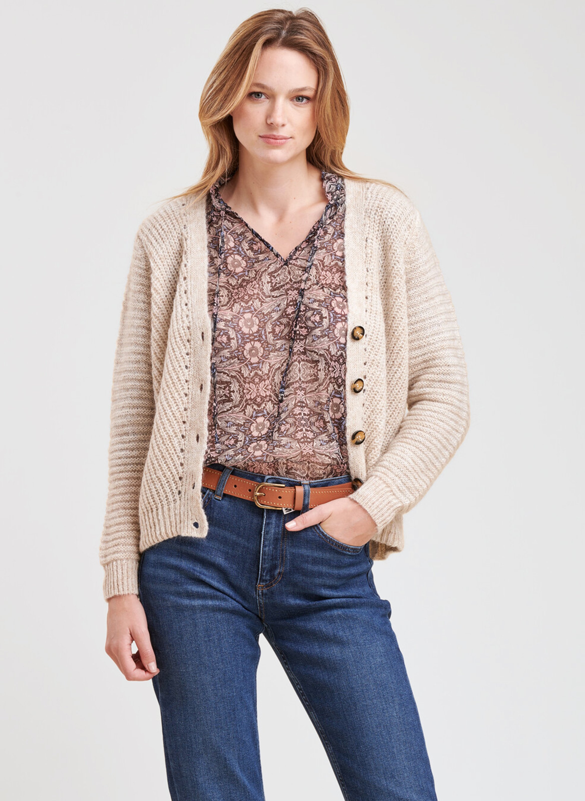 V-neck Cardigan Nacre La Fee Maraboutee 