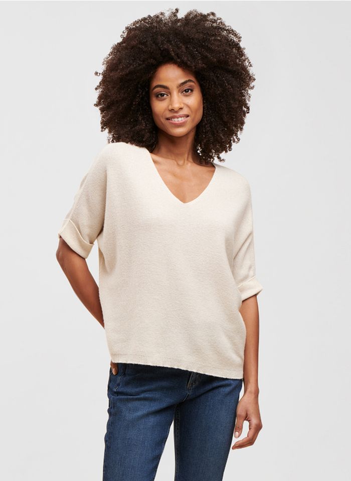 LA FEE MARABOUTEE Beige Wool and cashmere-blend V-neck sweater