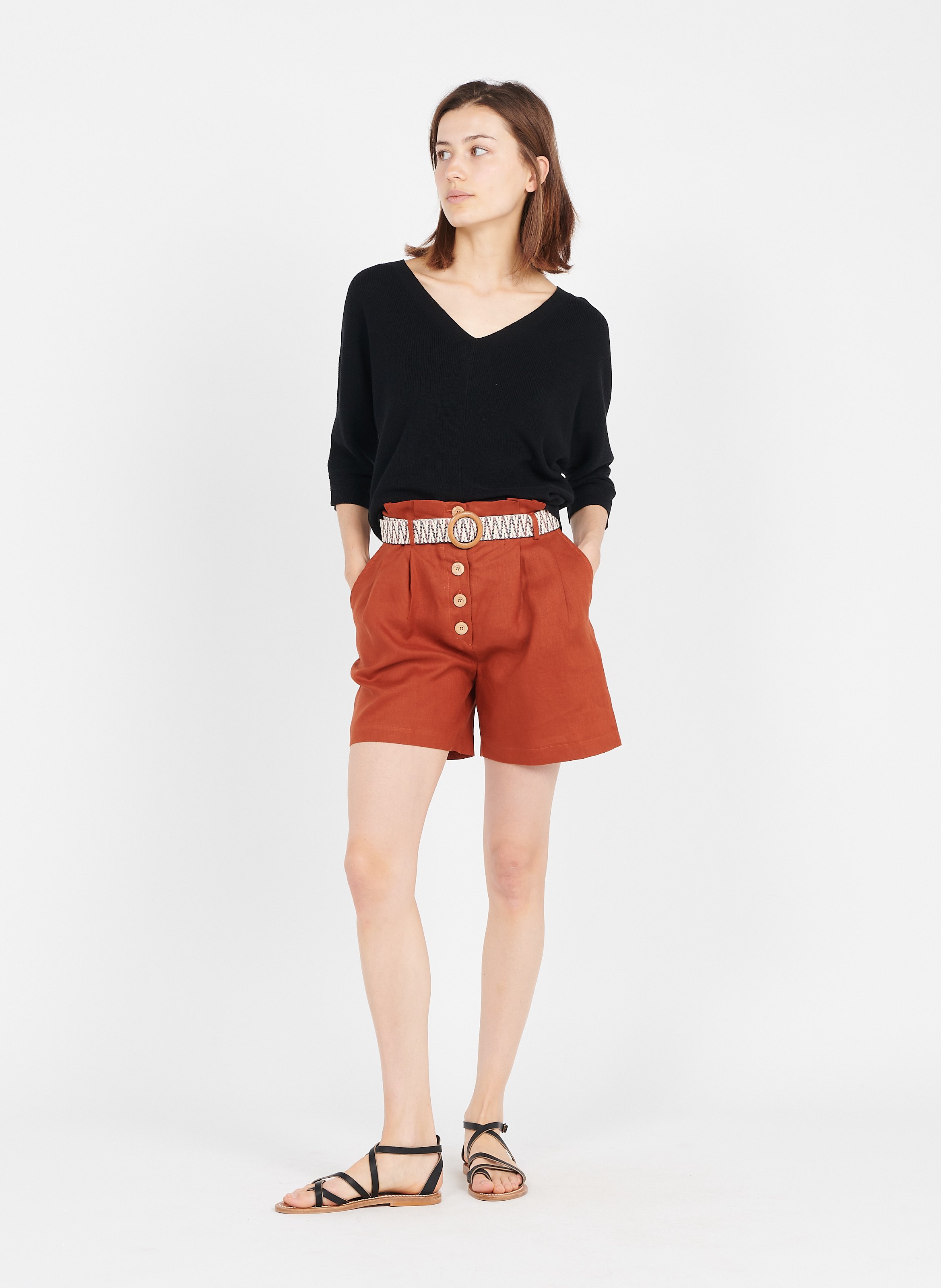 Sale Belted Linen Shorts Acajou La 