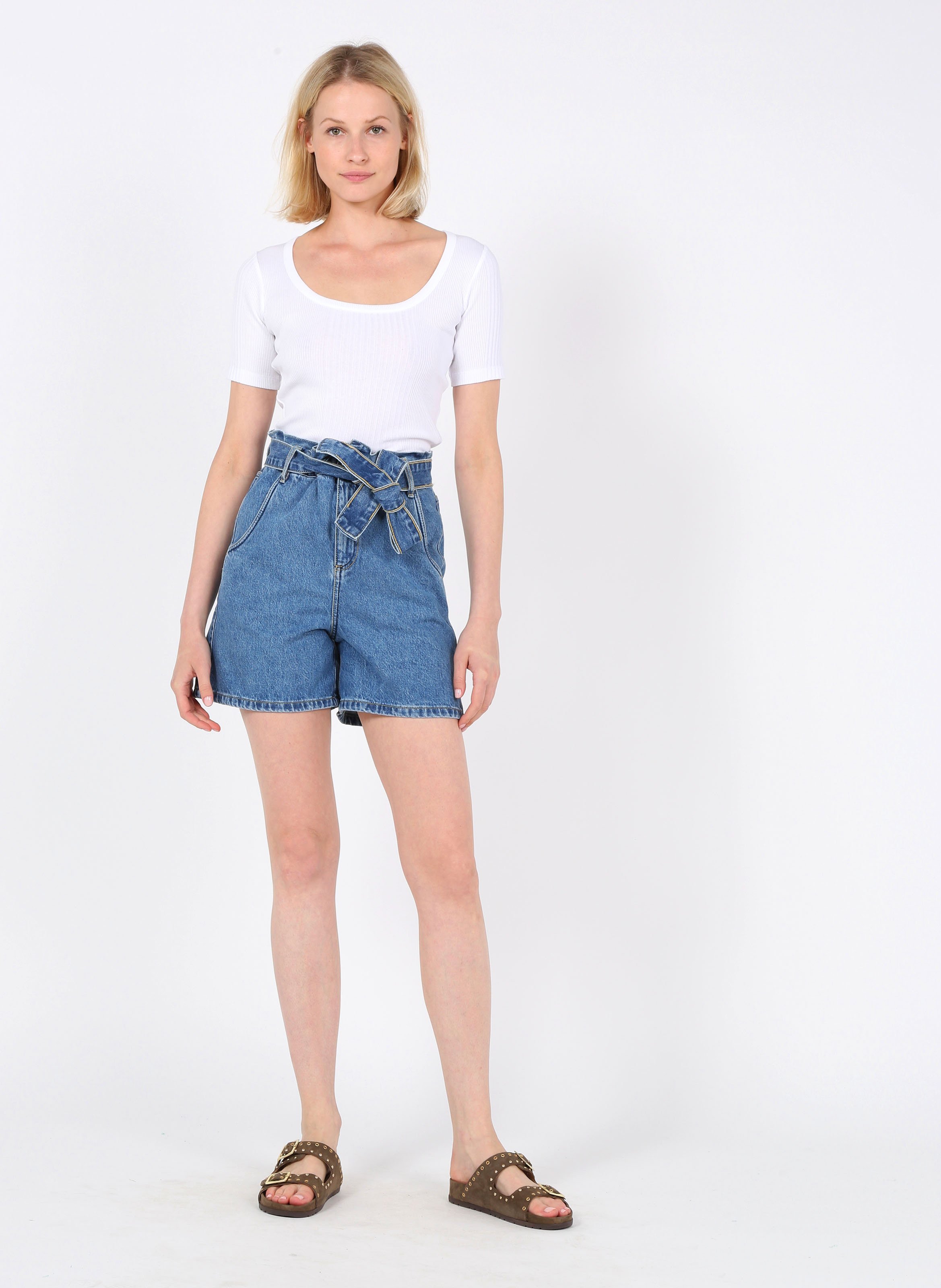 Sale High-waisted Denim Shorts Double 