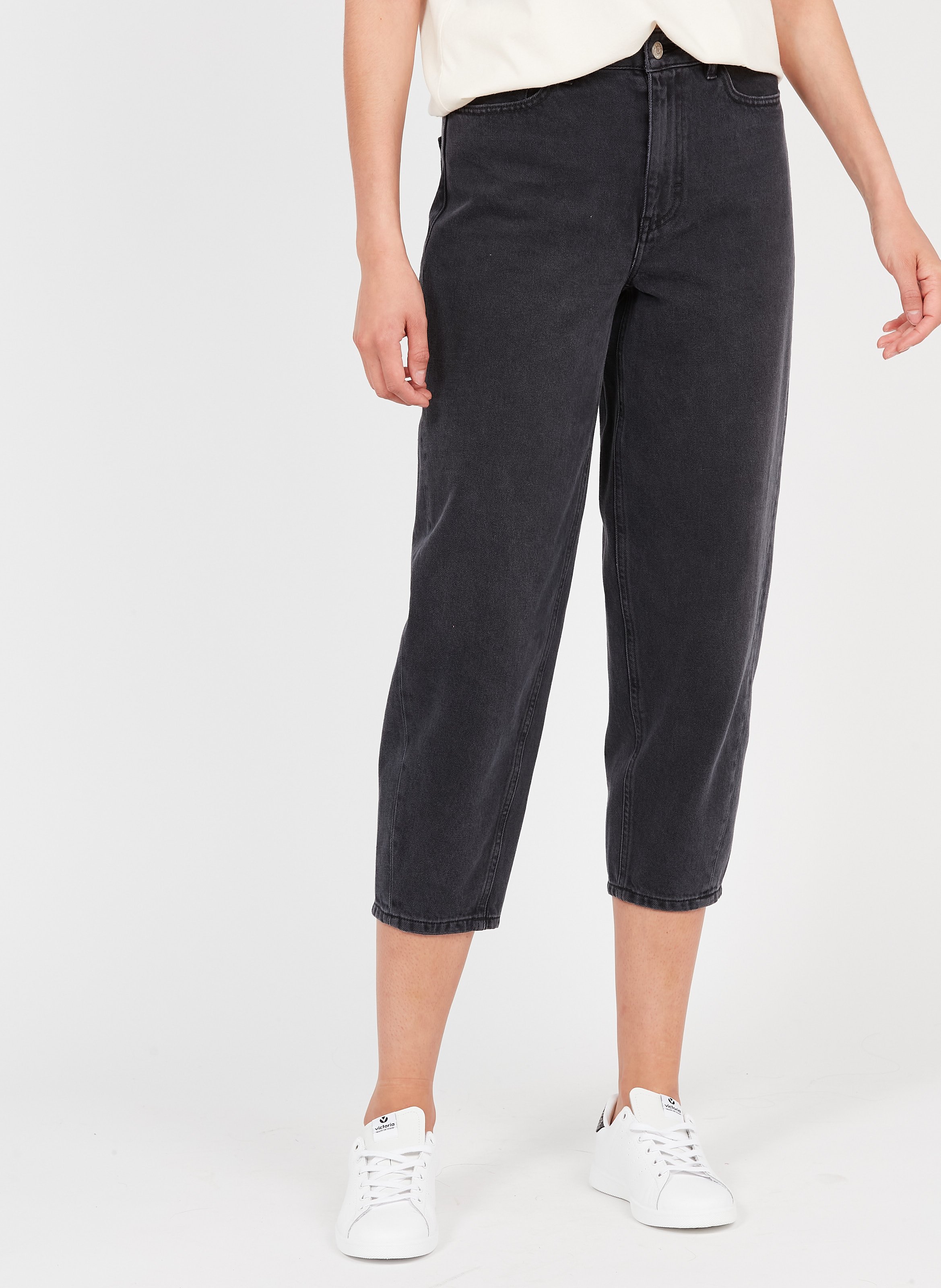 Cropped Cotton Jeans Black Washed Lab Dip Women Place des Tendances