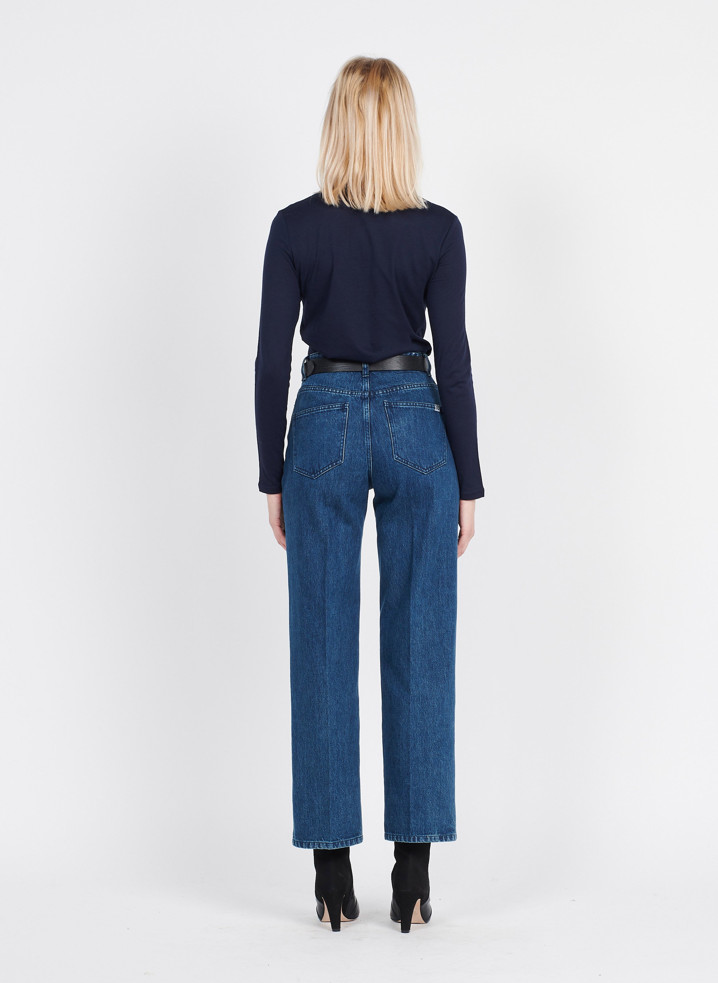 Wideleg Straightcut Cotton Jeans Grey Blue In 50 Lab Dip Women