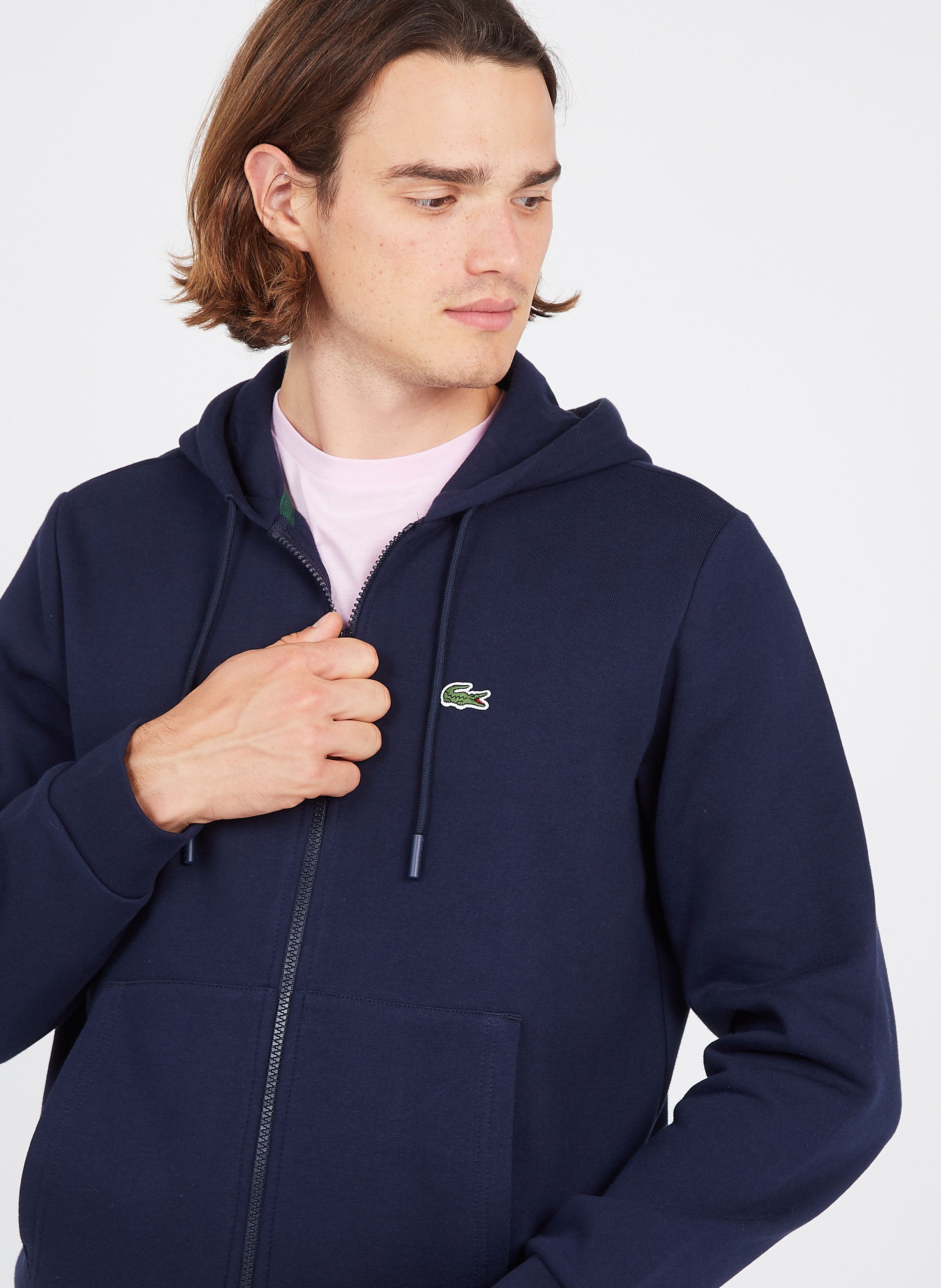 Blue Cotton blend hooded jacket with embroidered logo