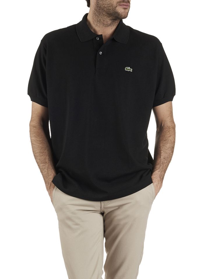 LACOSTE Black Regular-fit cotton piqué polo shirt