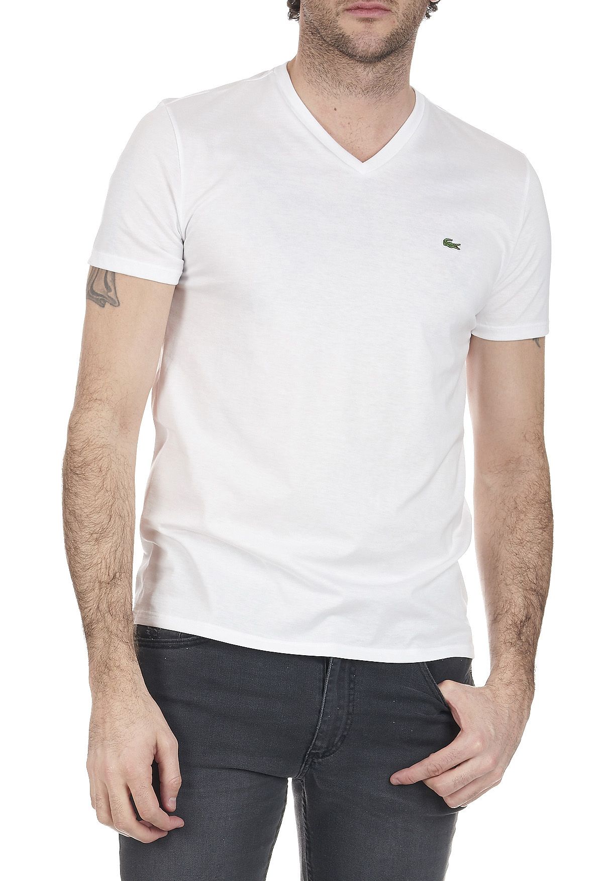 Regular-fit V-neck Pima Cotton T-shirt Blanc Lacoste - Men | Place des  Tendances