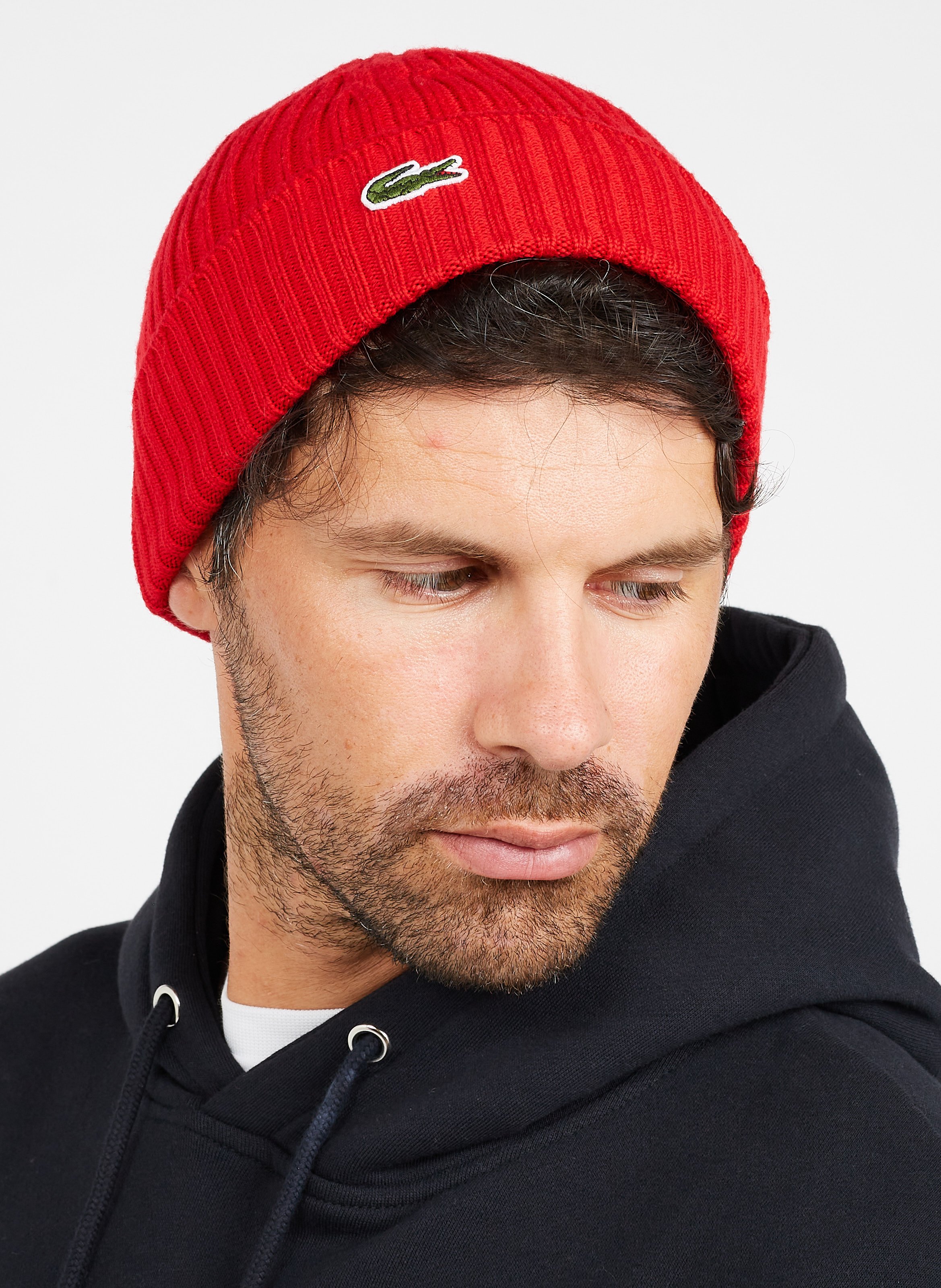 lacoste ribbed beanie