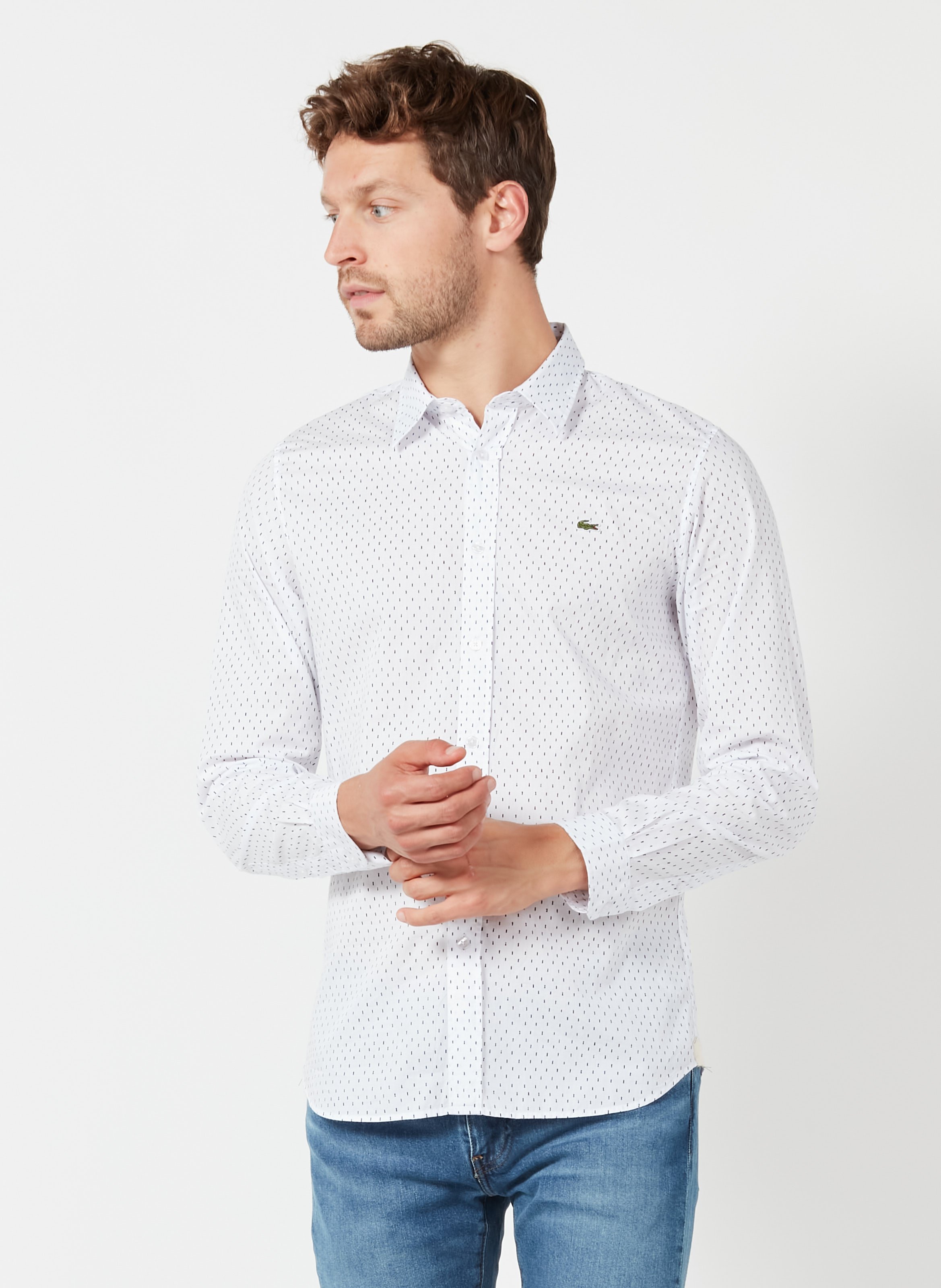 lacoste white slim fit shirt