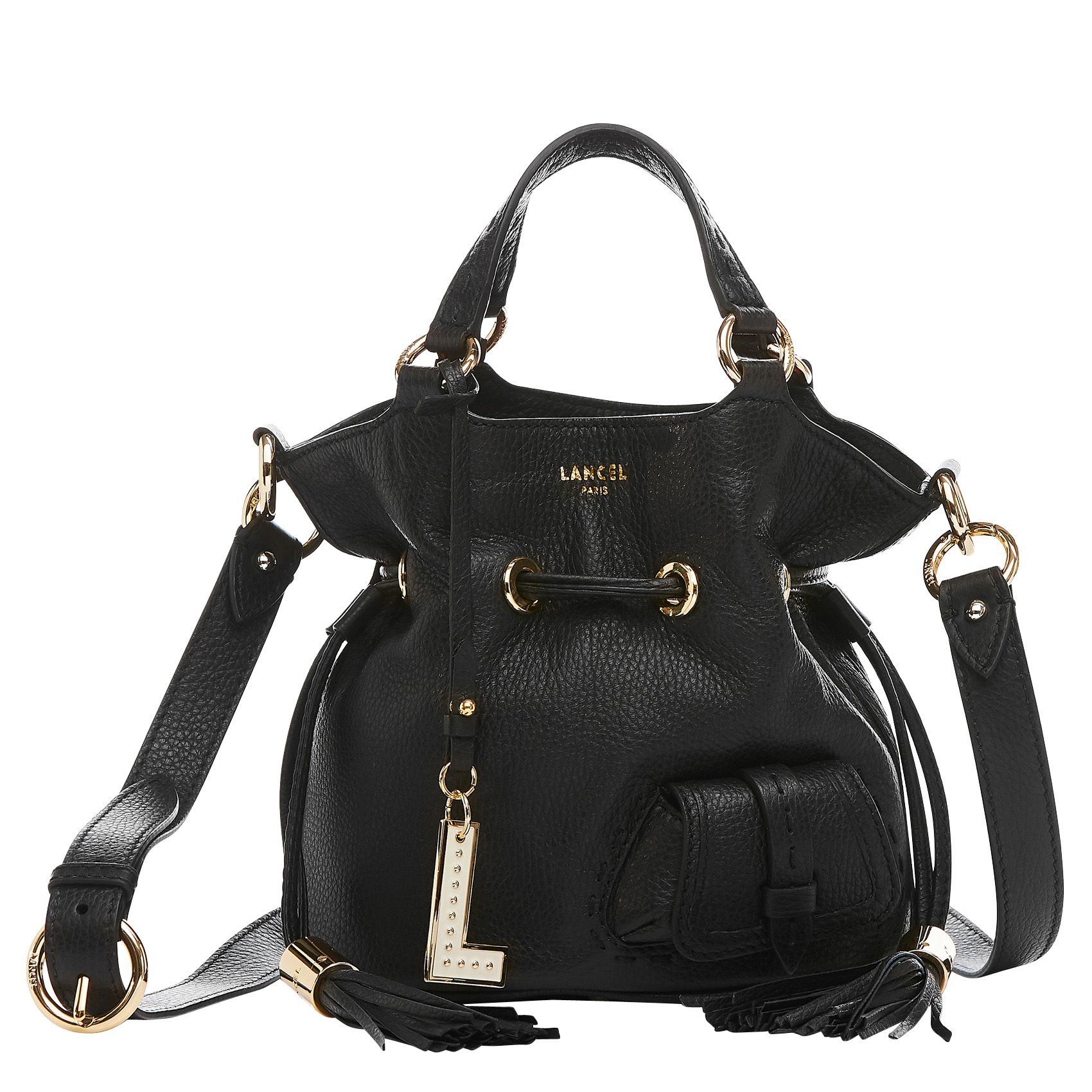 Black Grained leather bucket bag