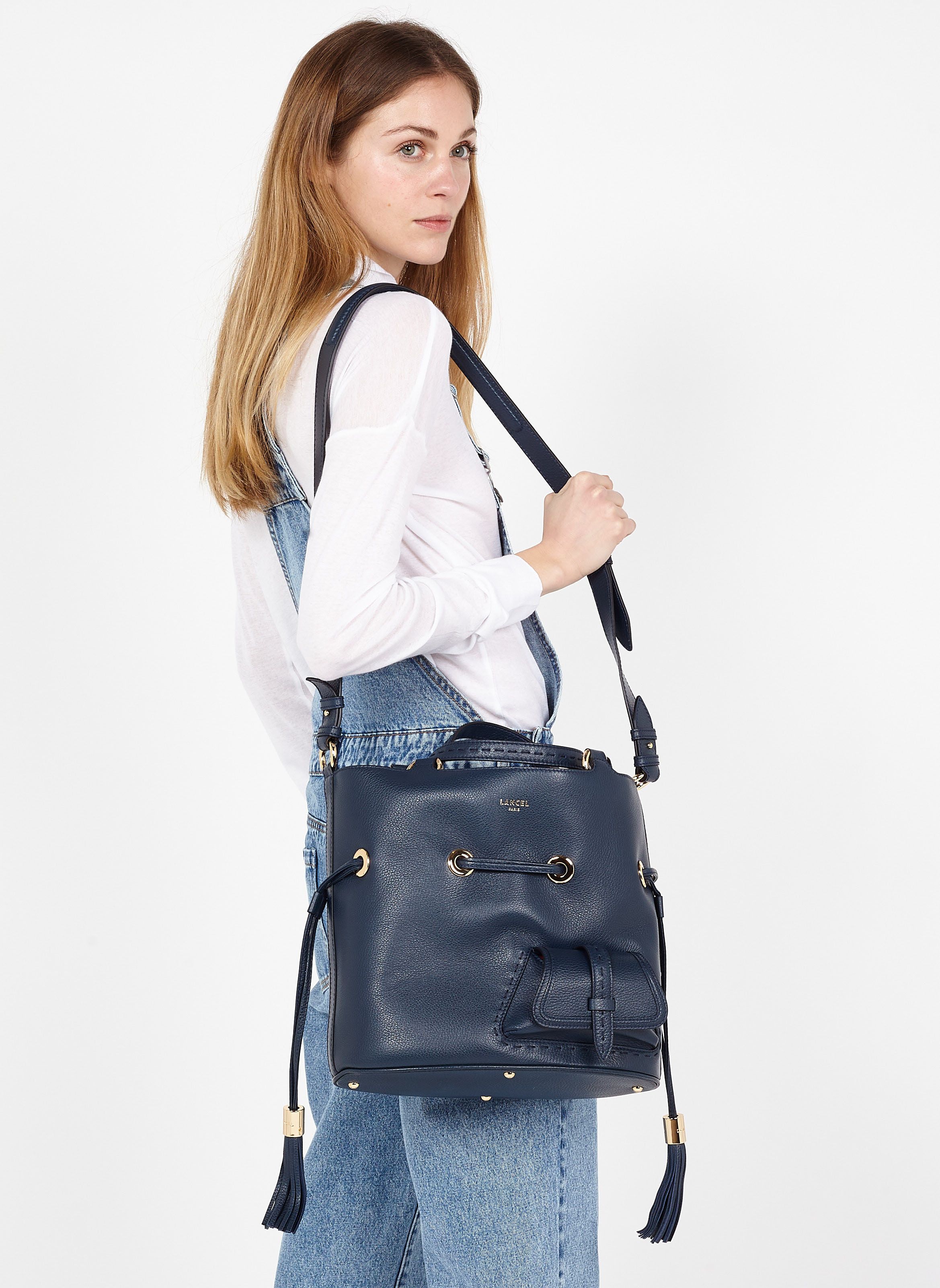 Blue Grained leather bucket bag