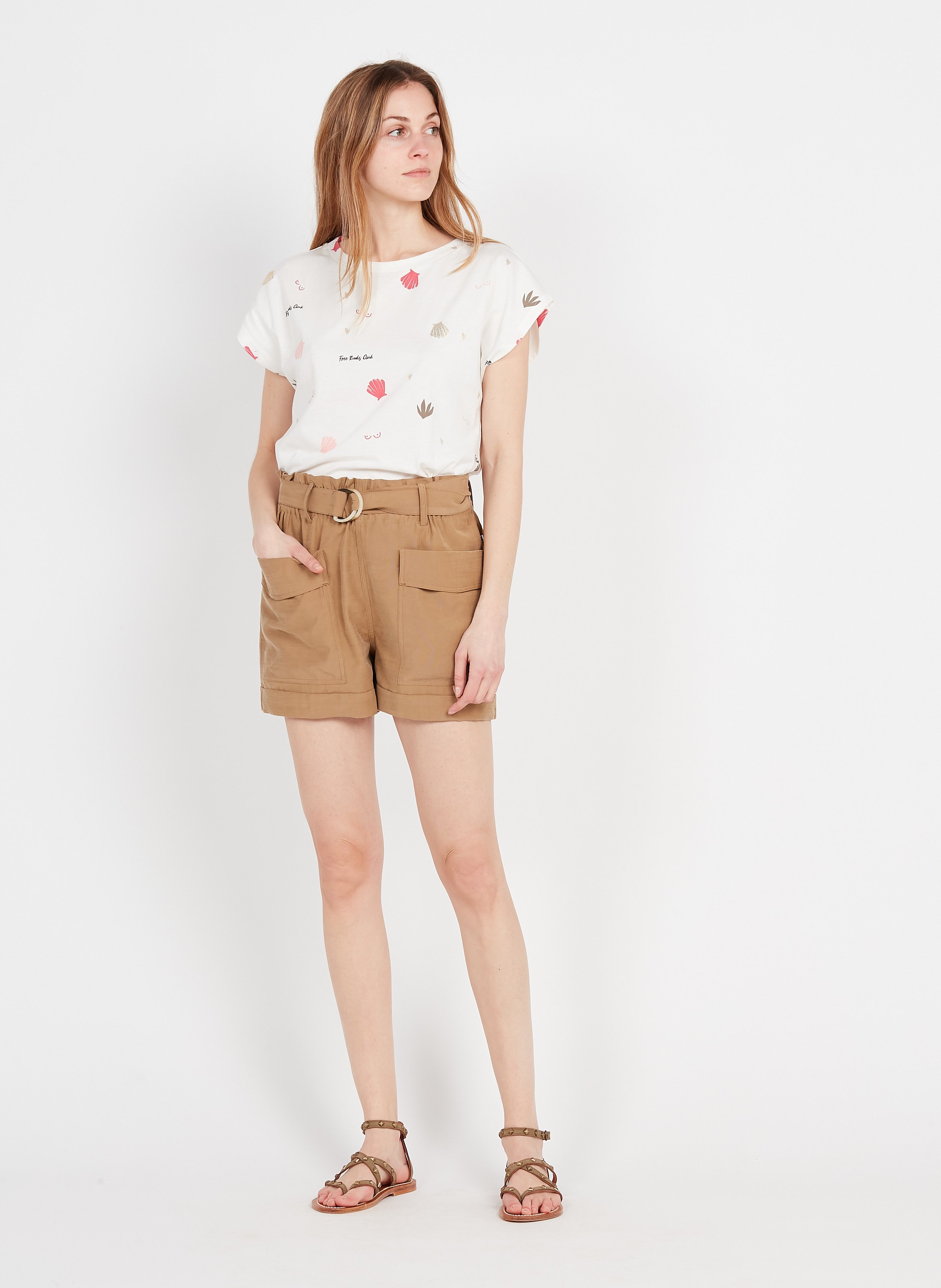 Sale Belted High-waisted Shorts Sand Le 