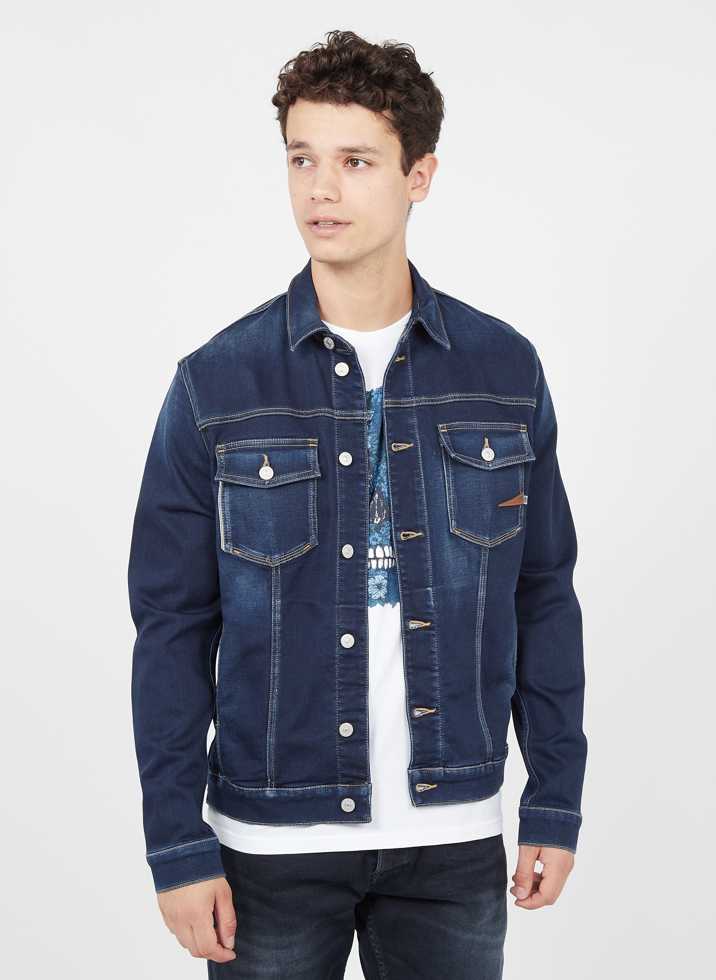 blue jean jacket with wool collar